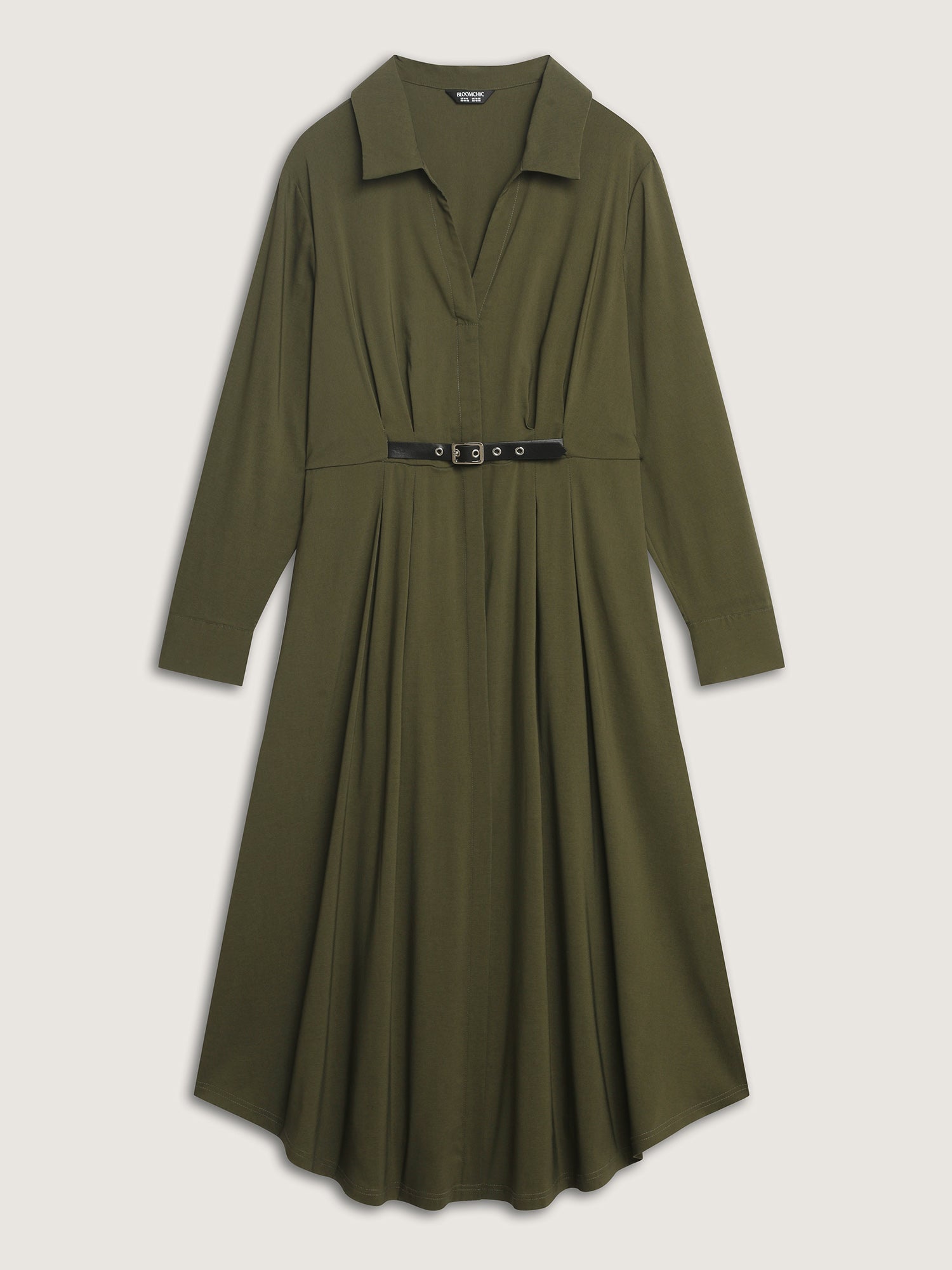 Arc Hem Cinched-Waist Shirt Maxi Dress