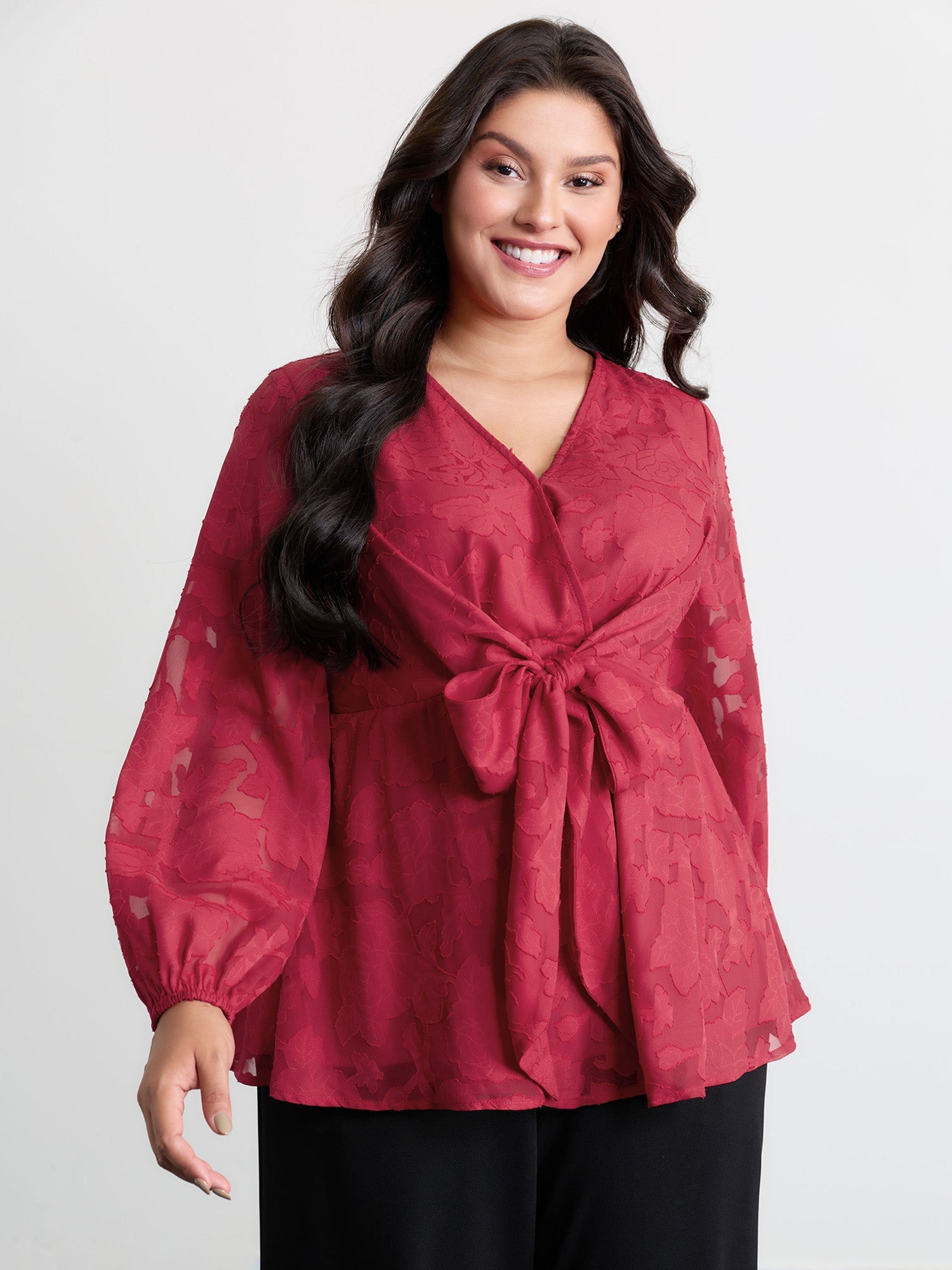 Cut-Out Flower Adjustable Belt Blouse