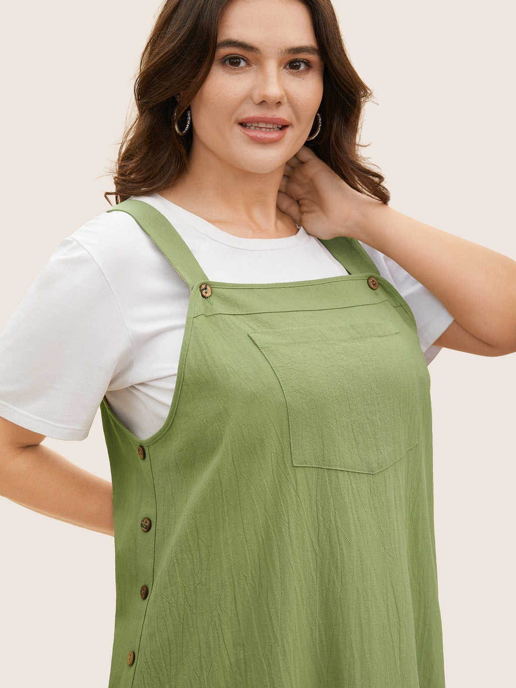 Cotton Square Neck Button Detail Patched Pocket Dress