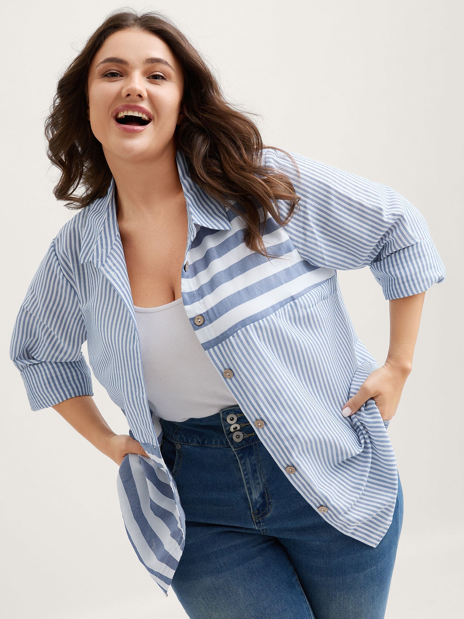 Asymmetrical Stripes Button-Down Shirt