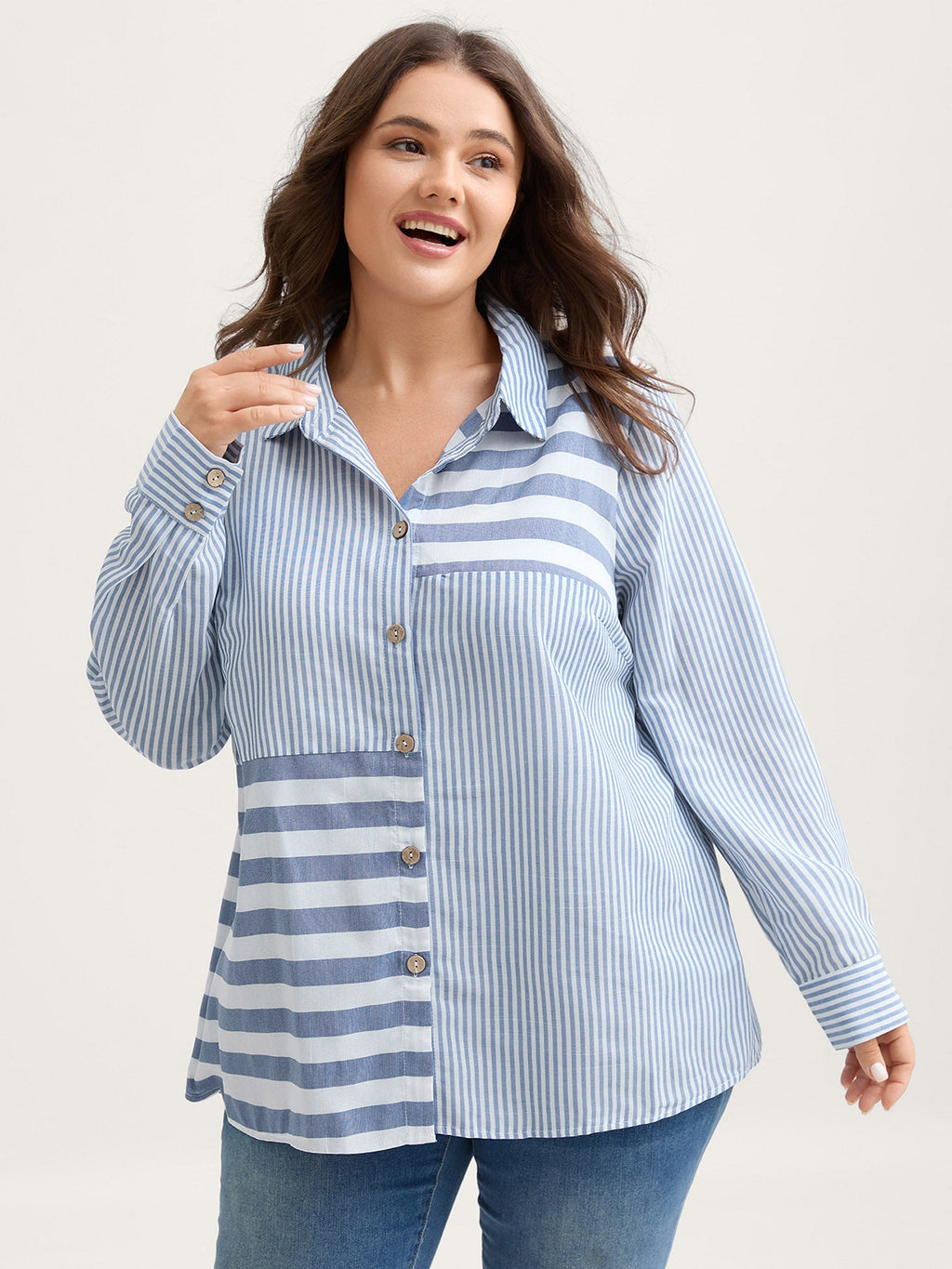 Asymmetrical Stripes Button-Down Shirt