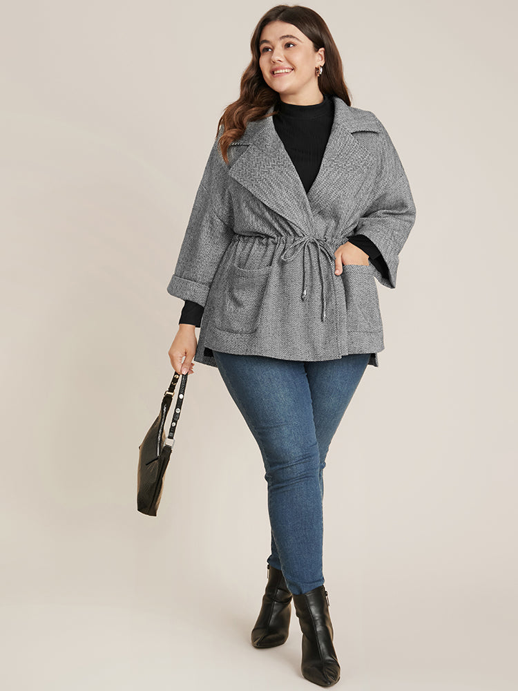 Chevron Pattern Pocket Split Hem Drawstring Coat