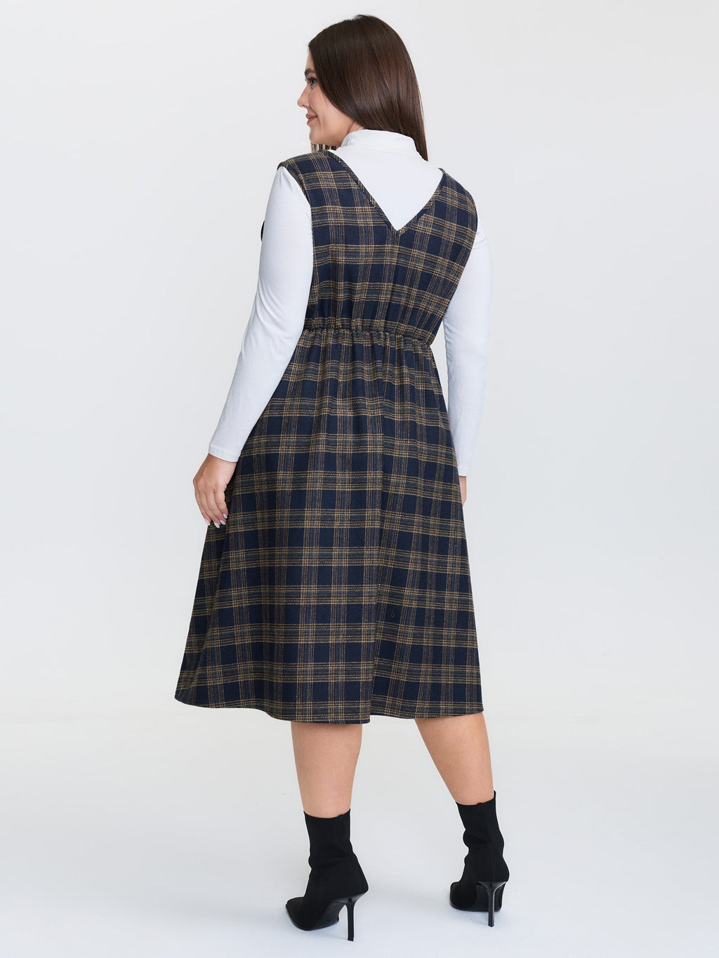 Checkered Pleated Pocket Midi Dress