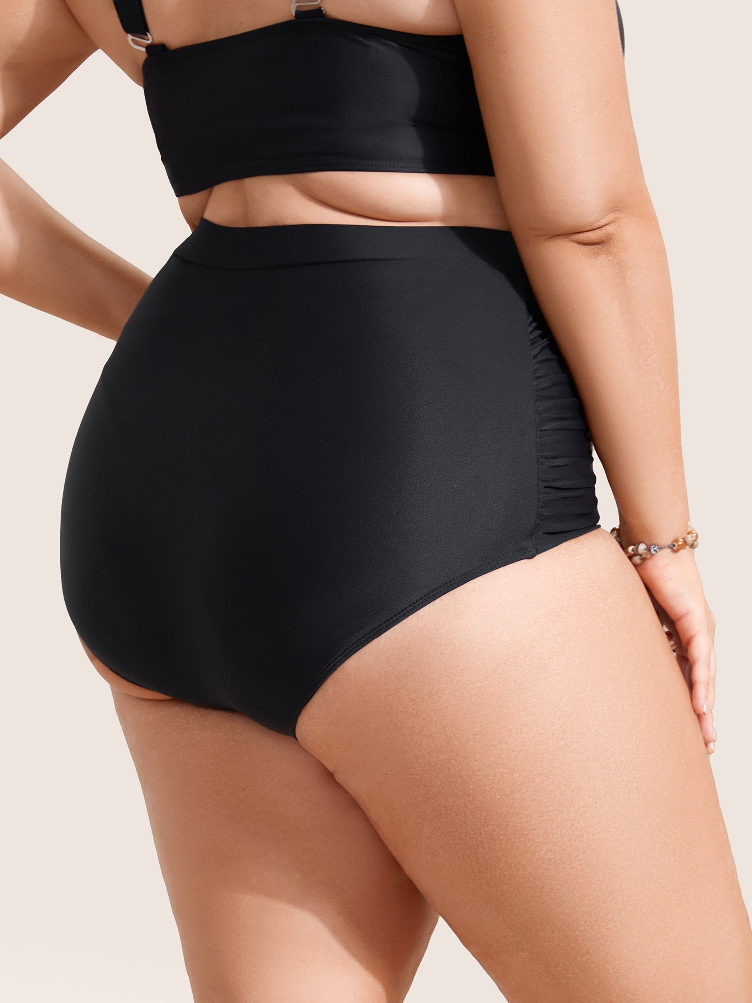 Contrast Trim Ruched High Rise Swim Bottom