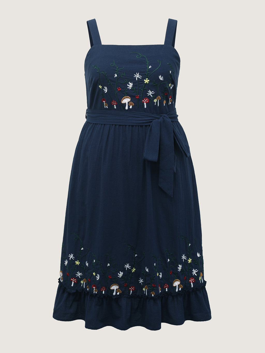 Cotton Garden Embroidery Belted Waist Midi Dress