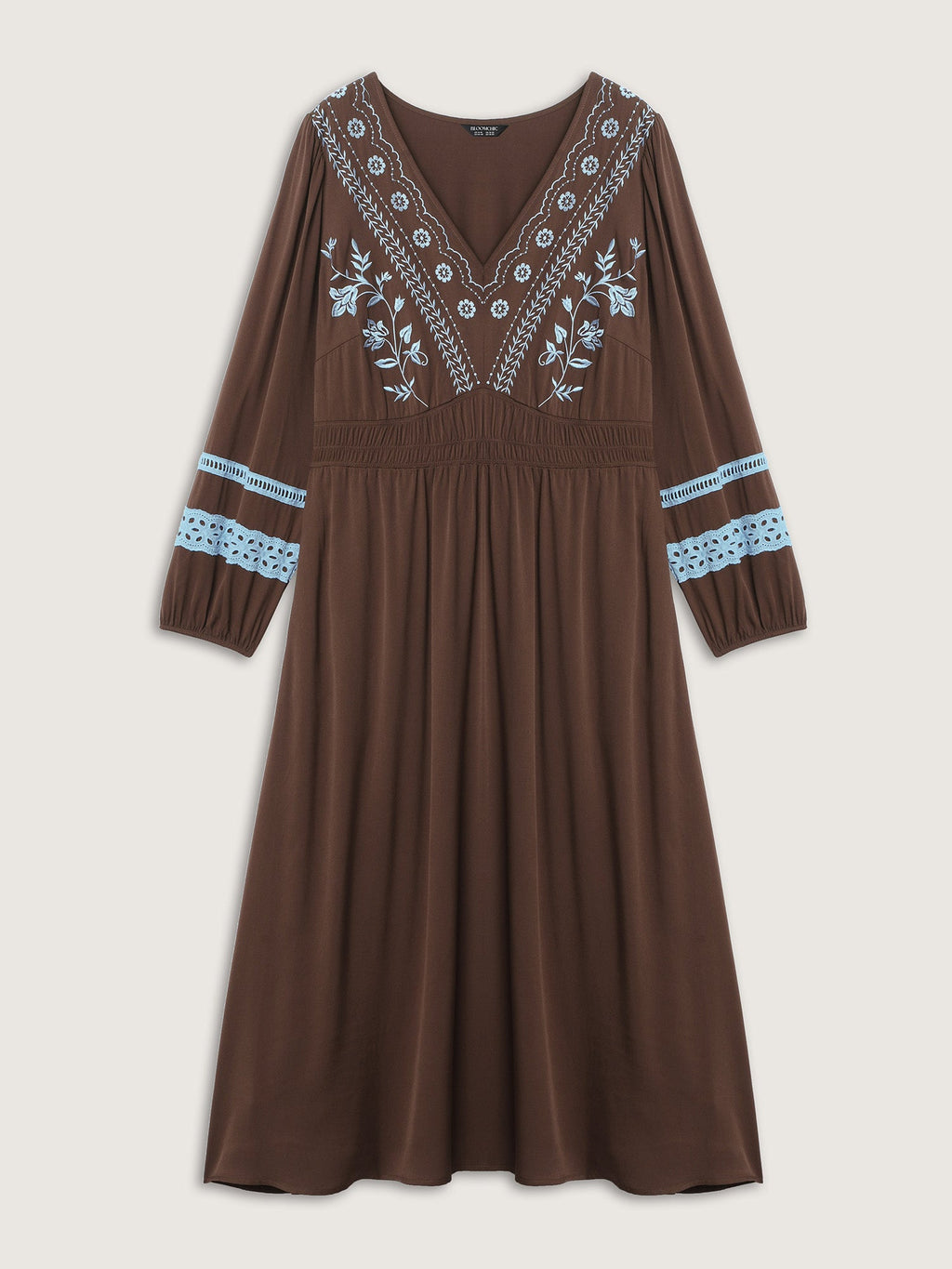 Boho Embroidered Neck-Tie Midi Dress