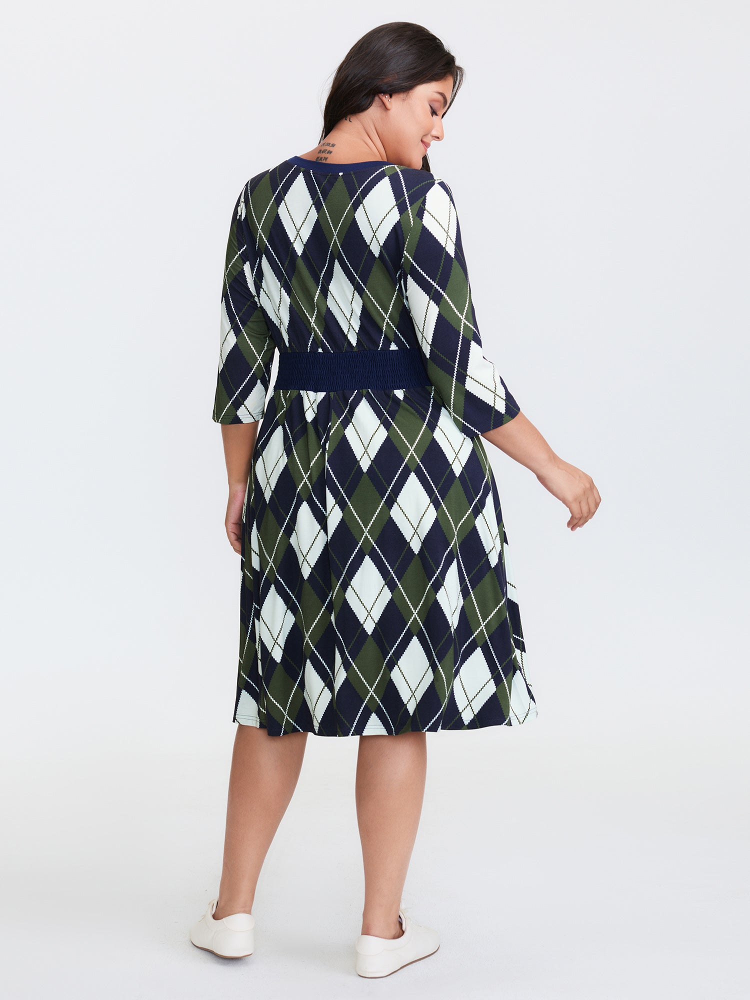 Cable Knit Geometric Print Midi Dress