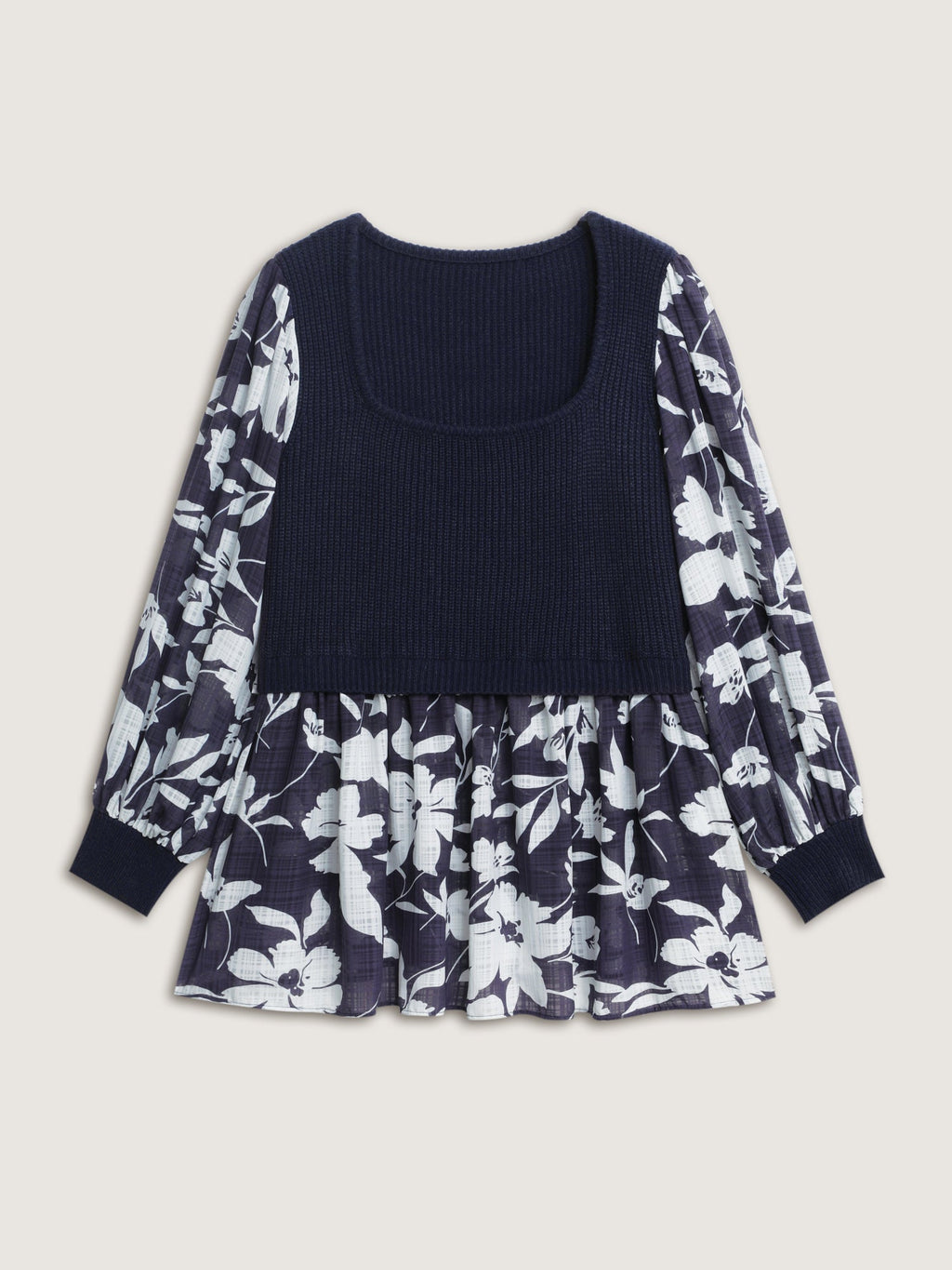 Chiffon Floral Layered Square Neck Pullover