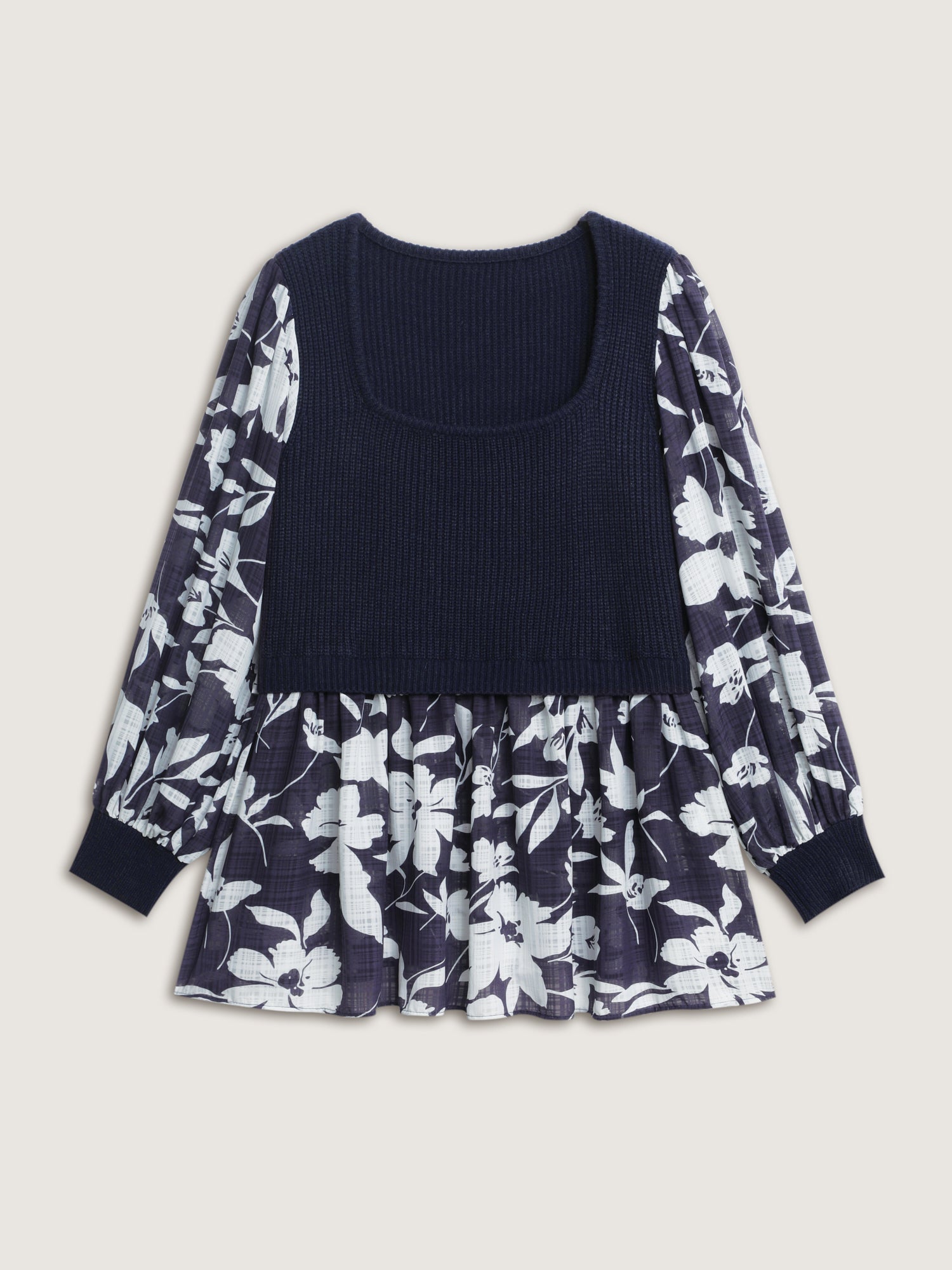 Chiffon Floral Layered Square Neck Pullover