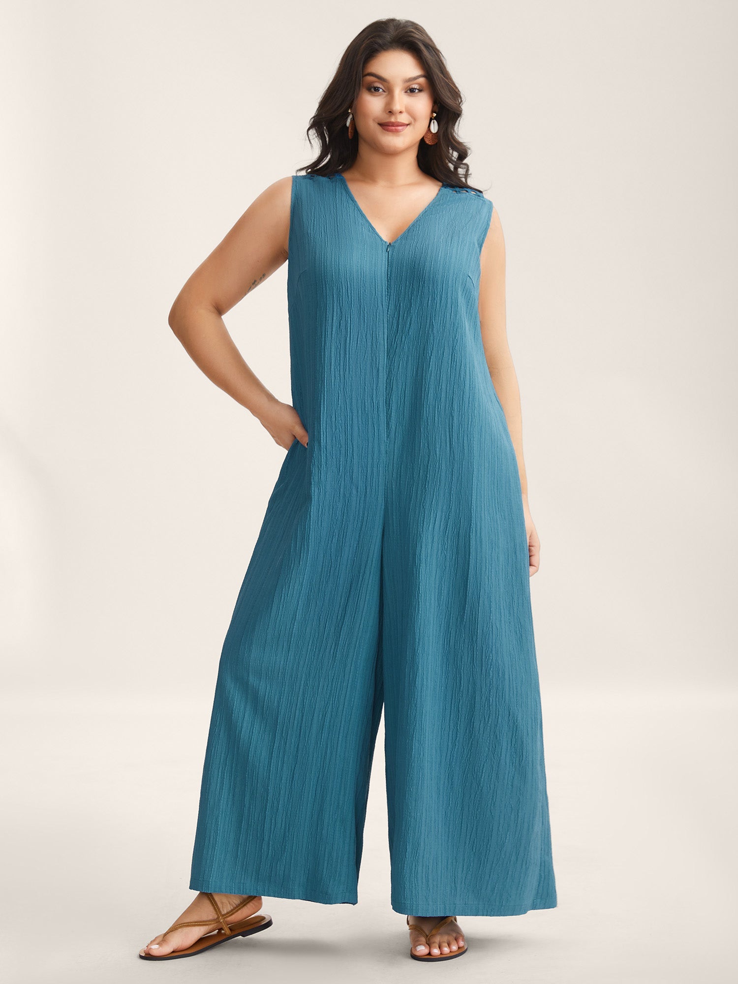 Back Cut-Out Textured Jumpsuit