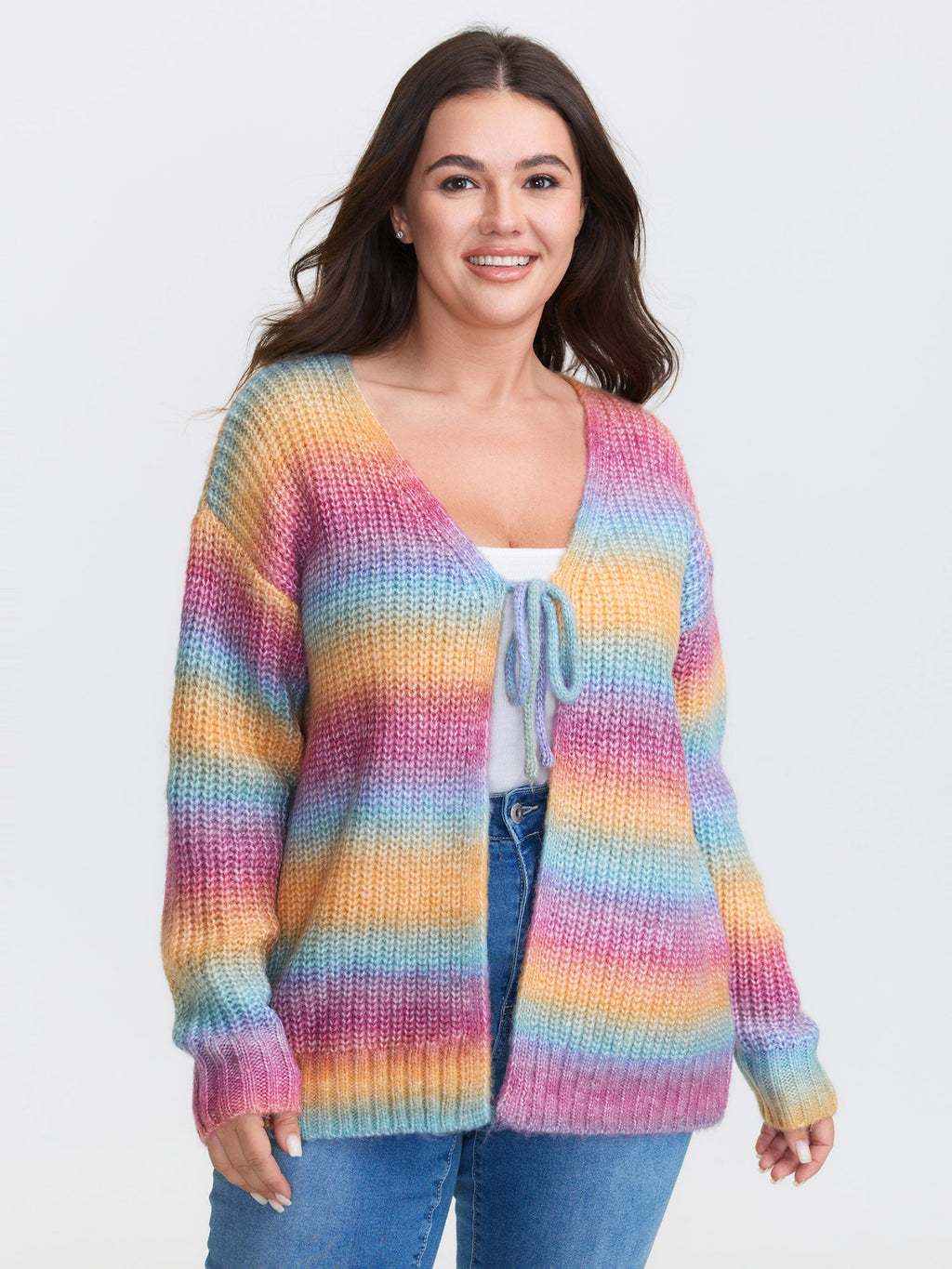 Colorful Front-Tie Heather Knit Cardigan