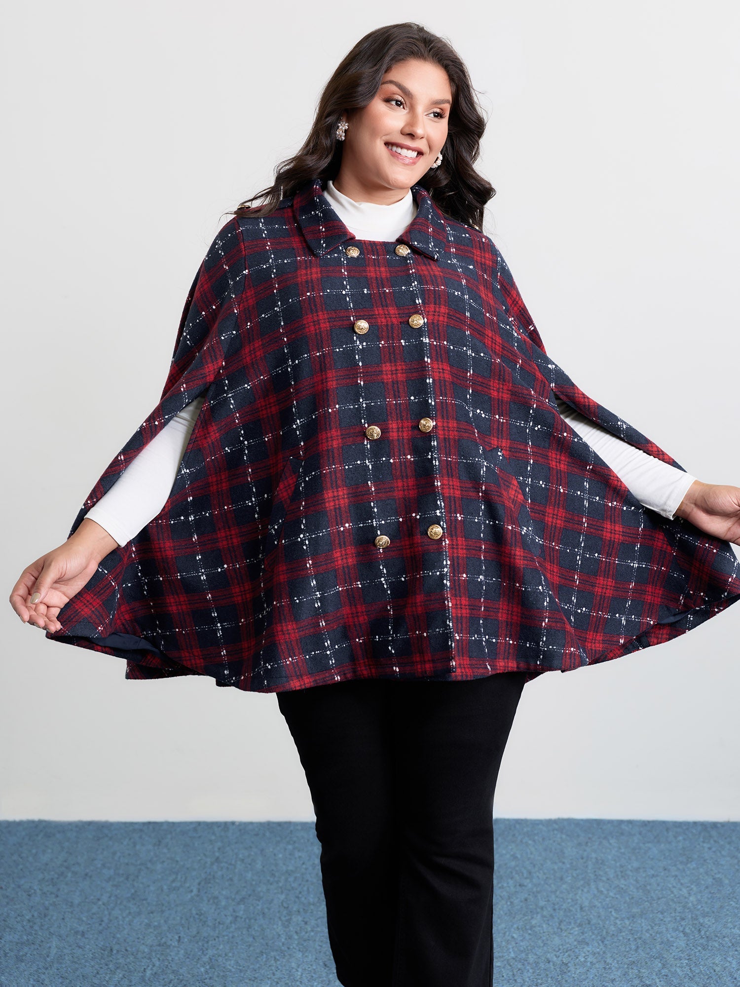 Holiday Plaid Double Button Hoodie Jacket