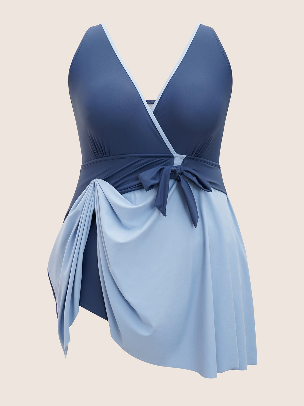 Contrast V Neck Tie Knot Swim Dress