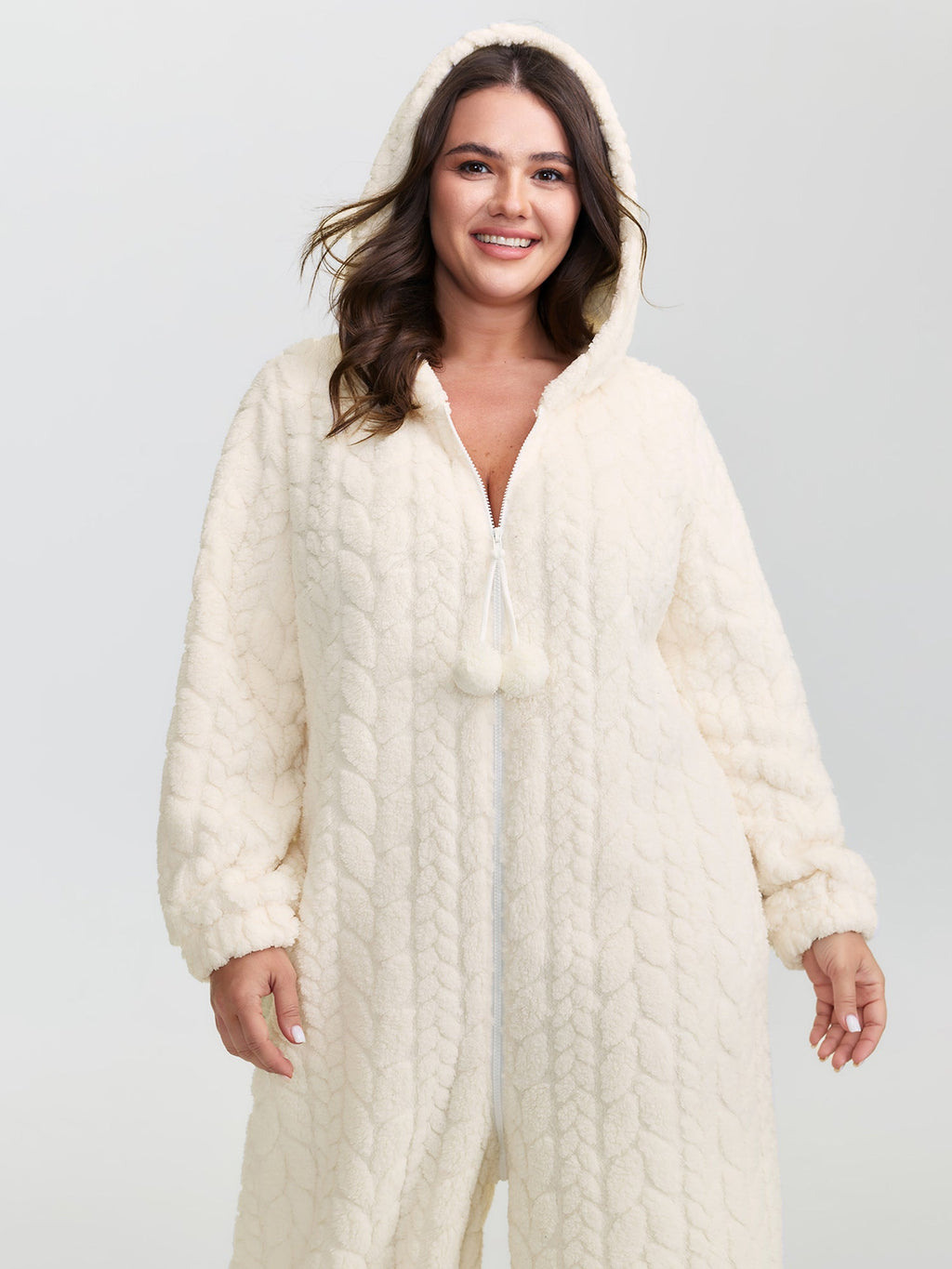 Fleece Zipper Hooded Sleep Jumpsuit