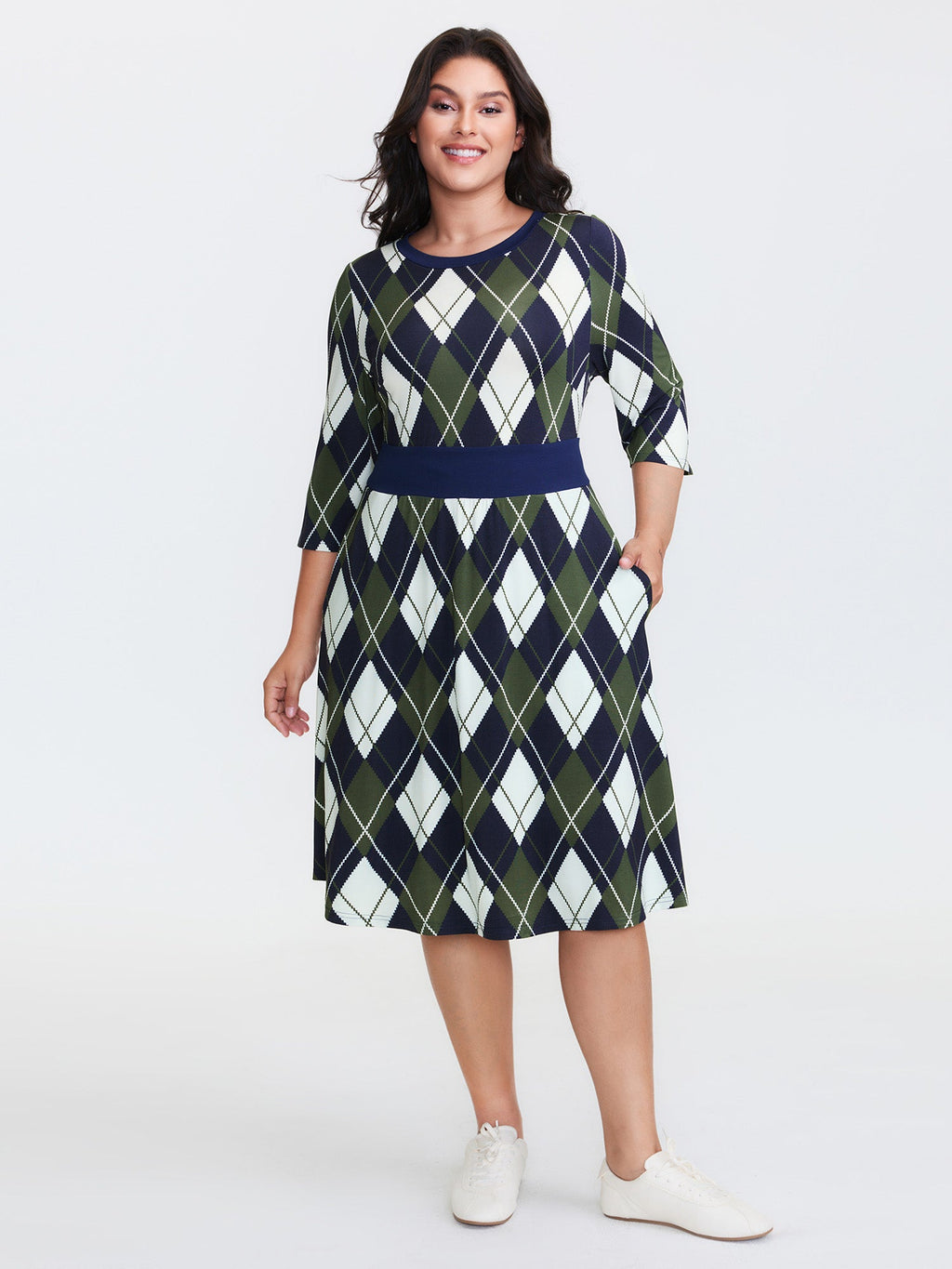 Cable Knit Geometric Print Midi Dress