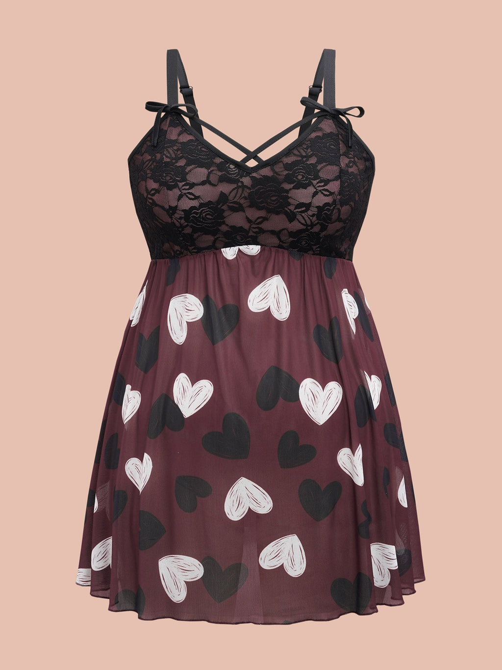 Cami Bow Detail Heart Pattern Sleep Dress