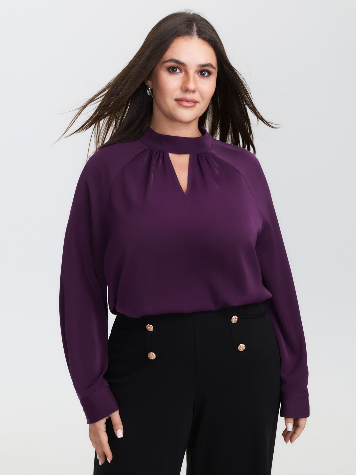 Cut-Out Neckline Pleated Blouse