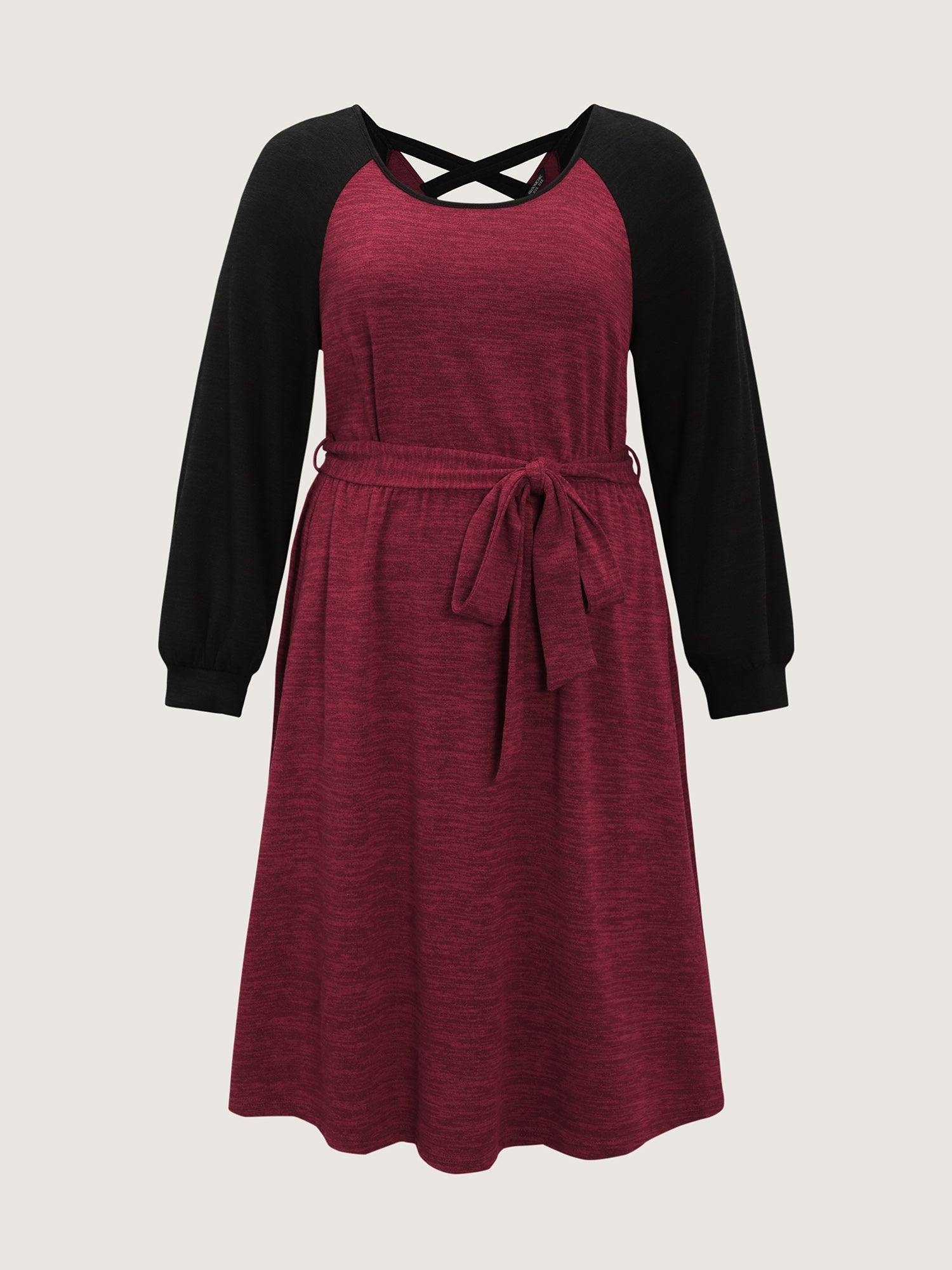 Color Contrast Back Cut-Out Stretchy Midi Dress