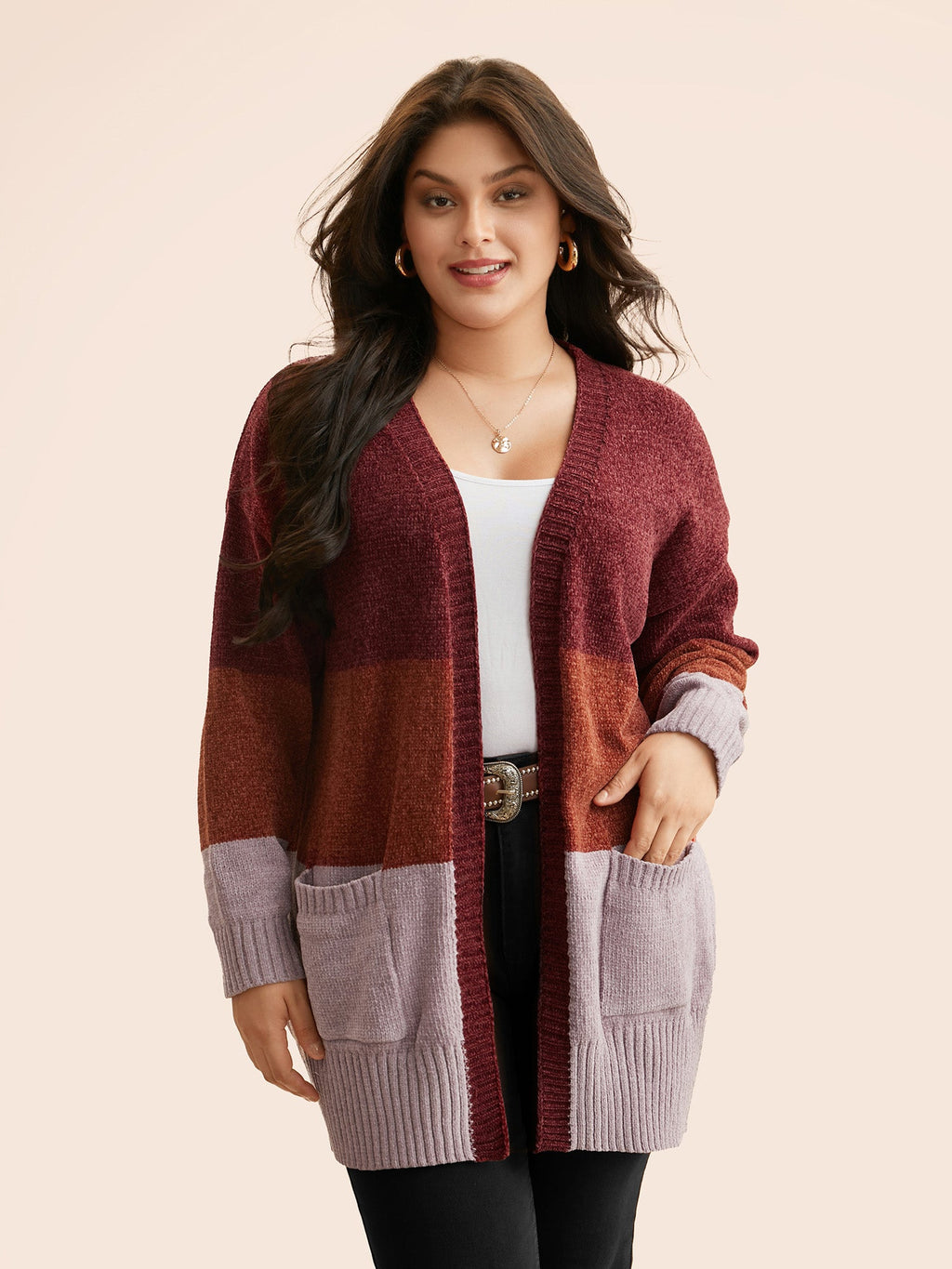 Colorblock Contrast Patch Pocket Cardigan