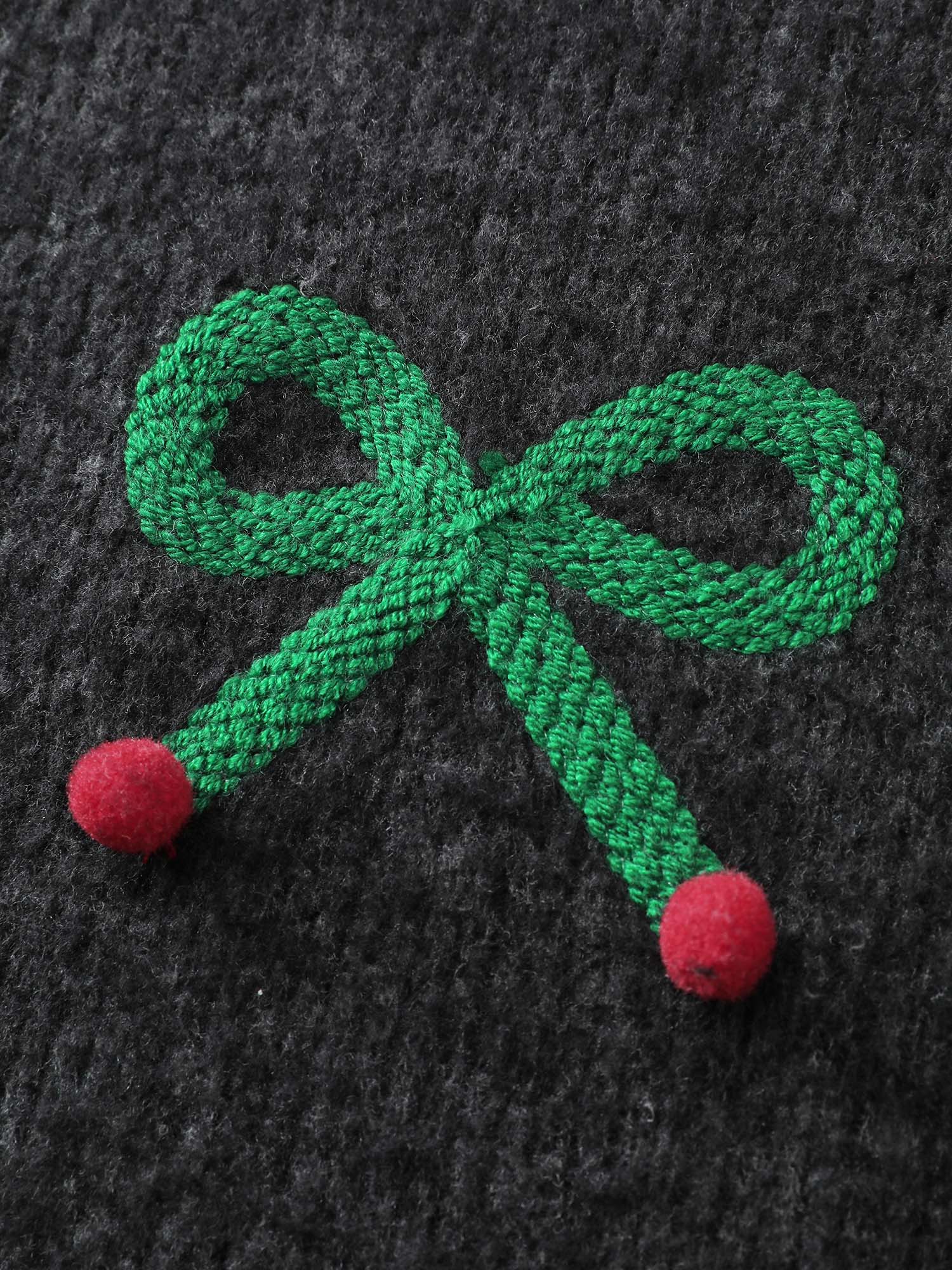 Cherry Cord Embroidery Textured Sweatshirt