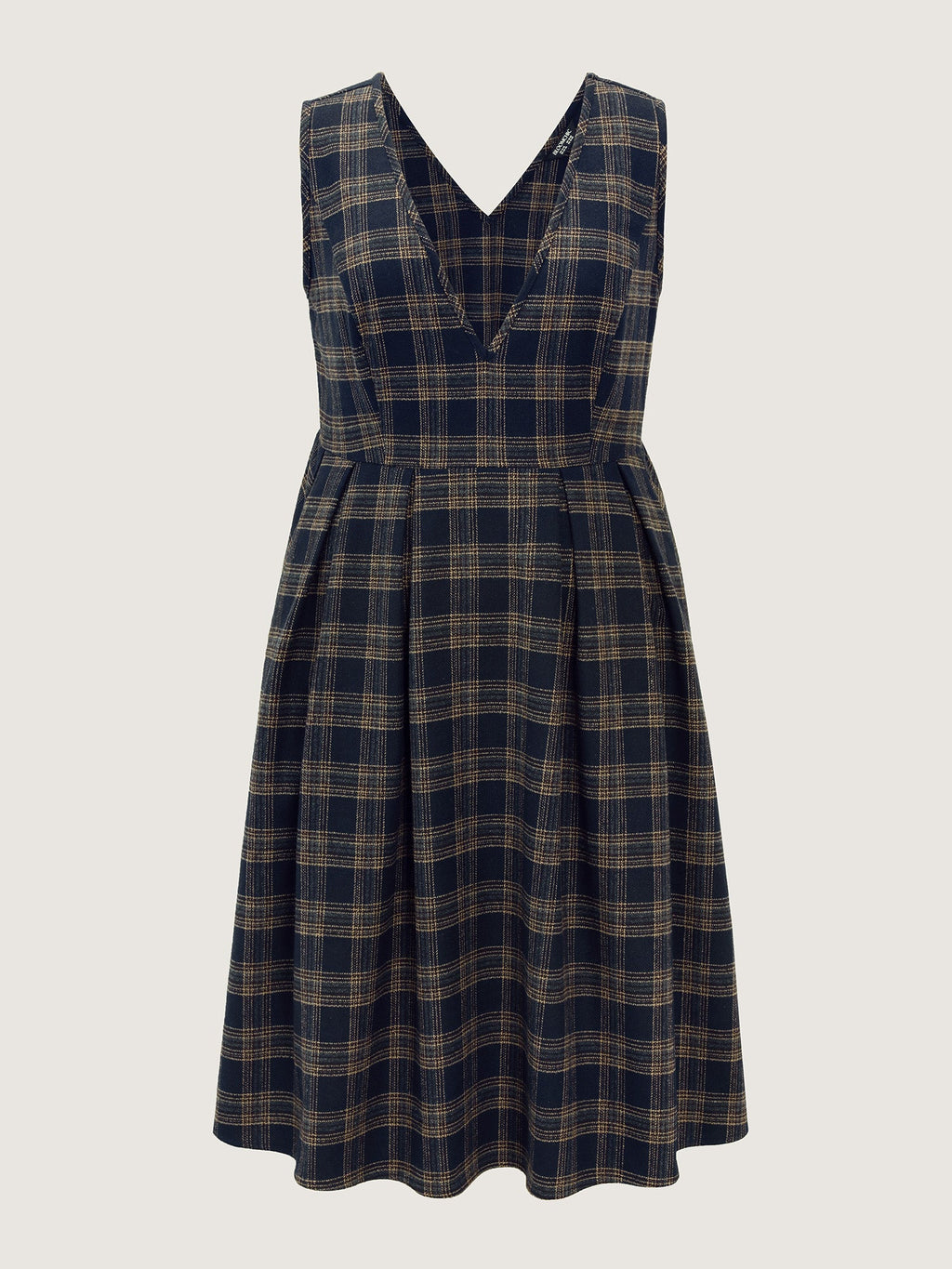 Checkered Pleated Pocket Midi Dress