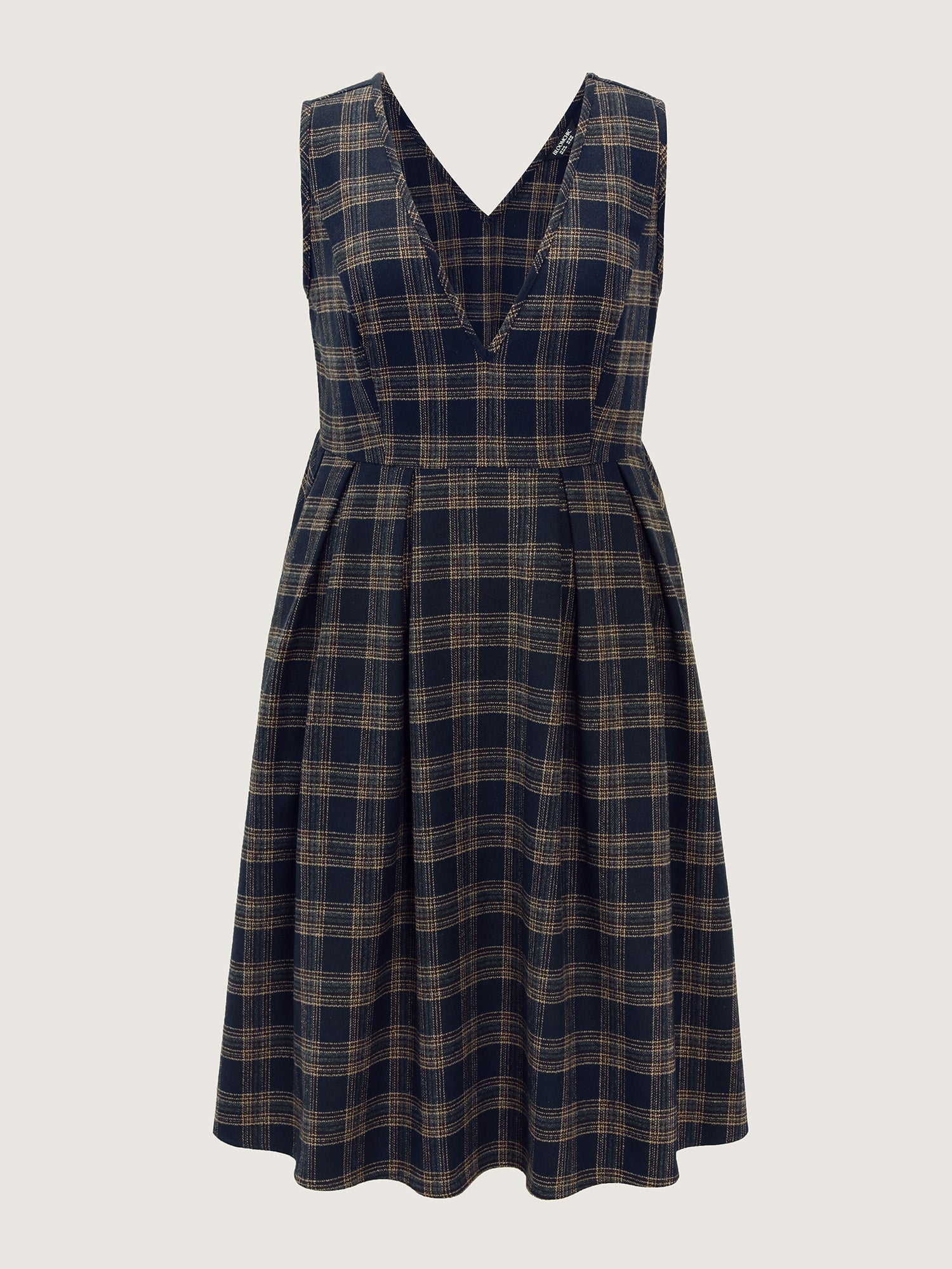 Checkered Pleated Pocket Midi Dress