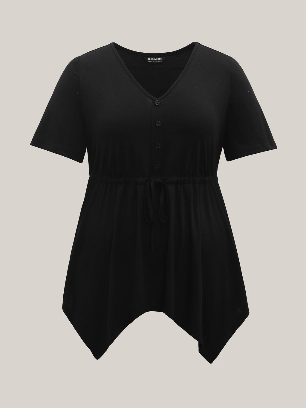 Adjustable Waist-Tie Asymmetrical Hem Plain Top