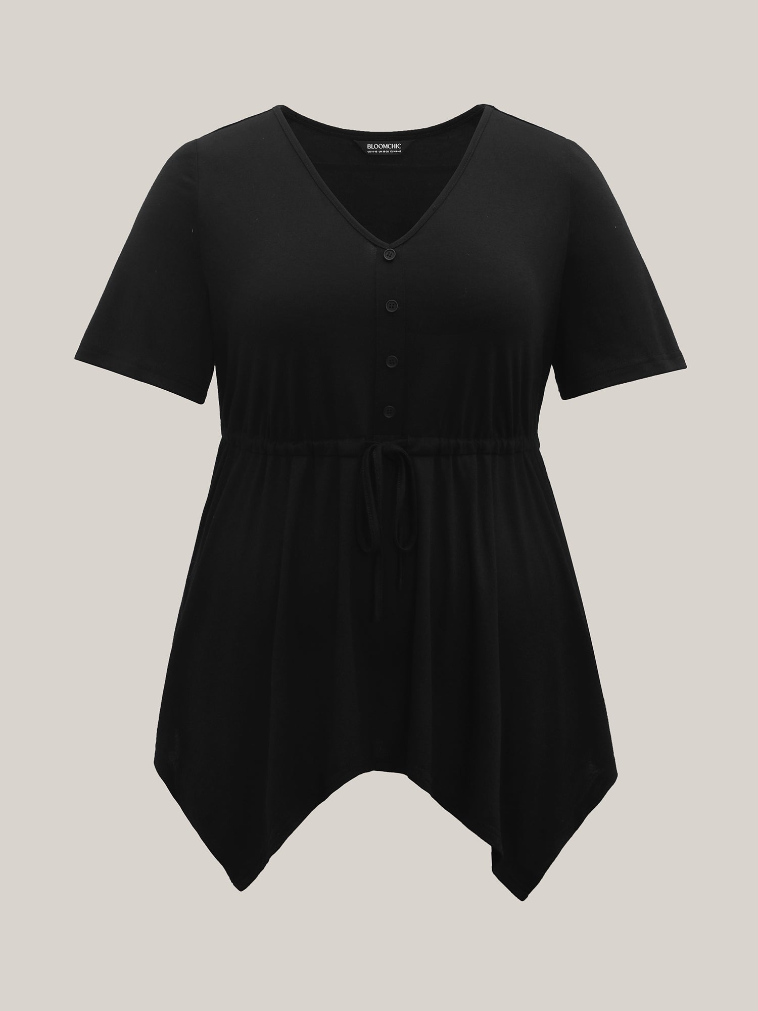 Adjustable Waist-Tie Asymmetrical Hem Plain Top