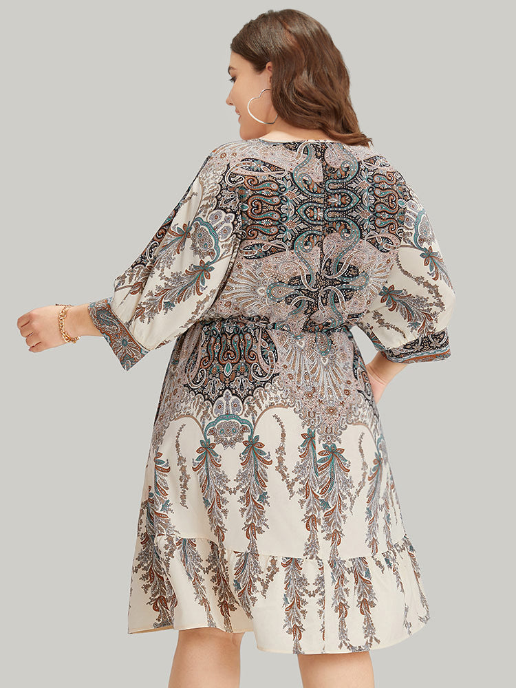 Bandana Print Pocket Elastic Waist Patchwork Dress