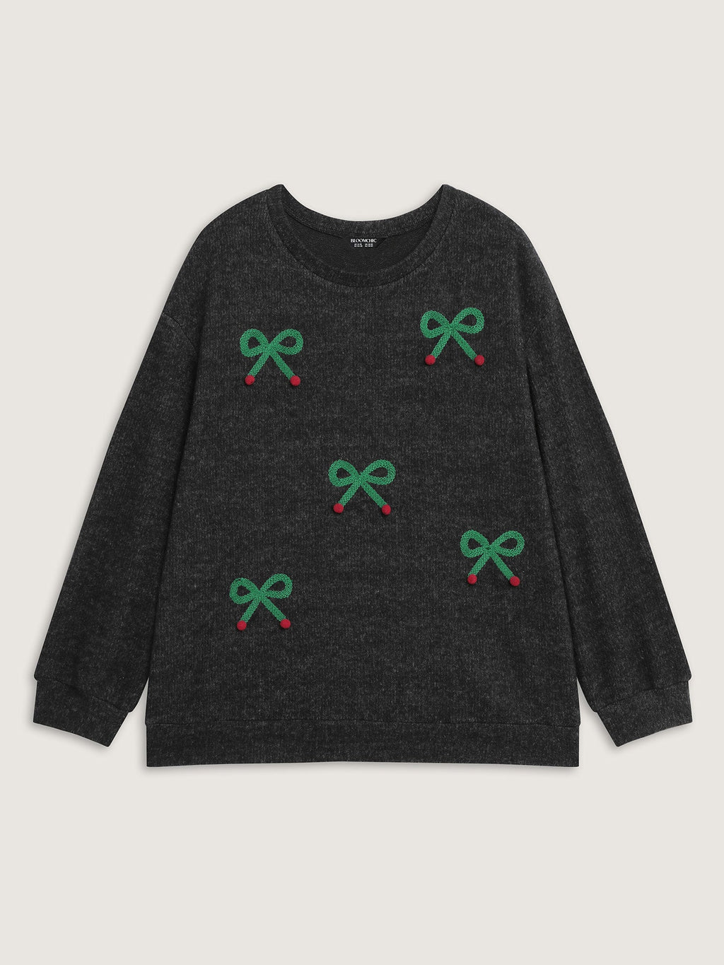 Cherry Cord Embroidery Textured Sweatshirt