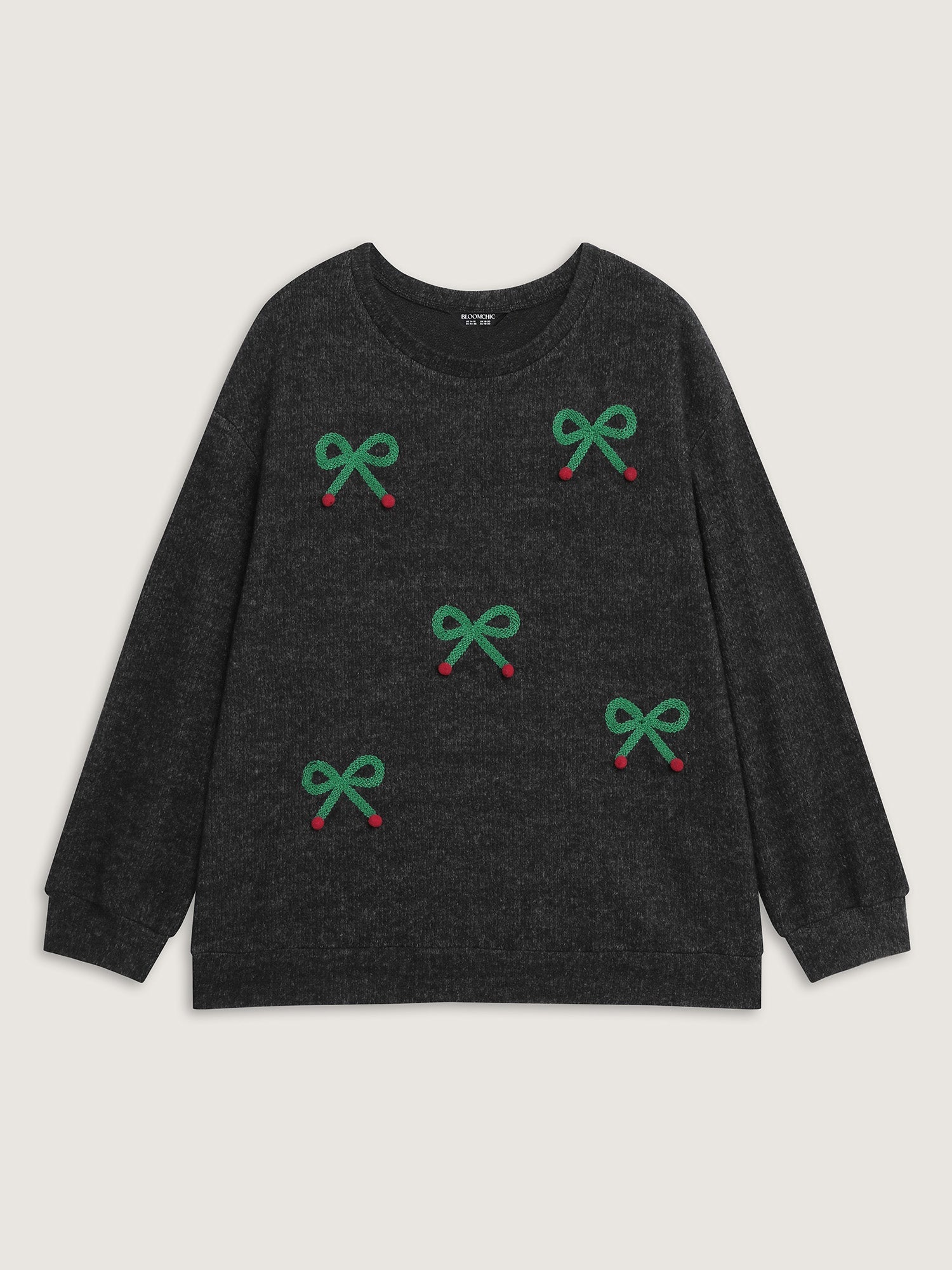 Cherry Cord Embroidery Textured Sweatshirt