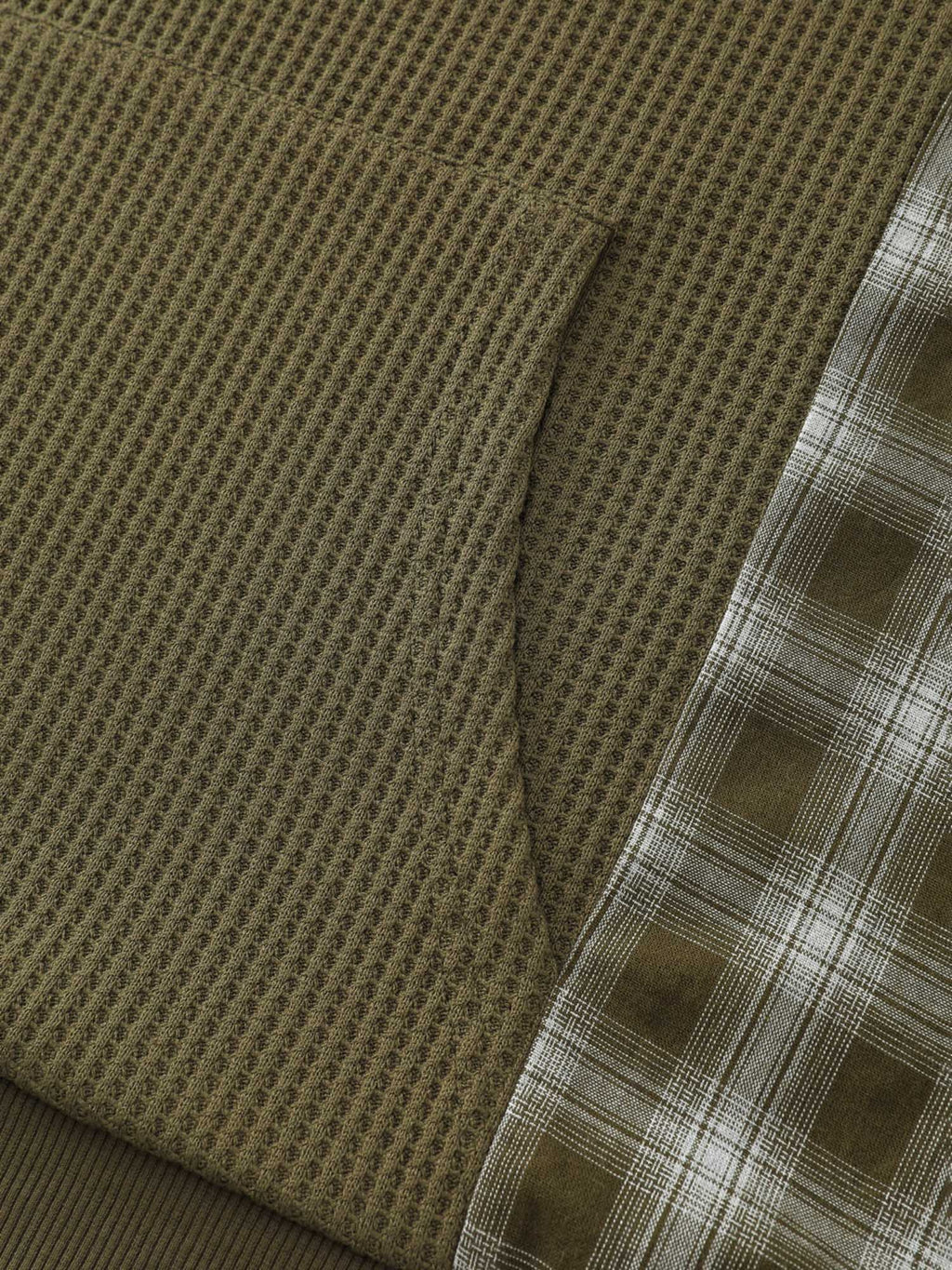 Checkered Spliced Textured Hoodie