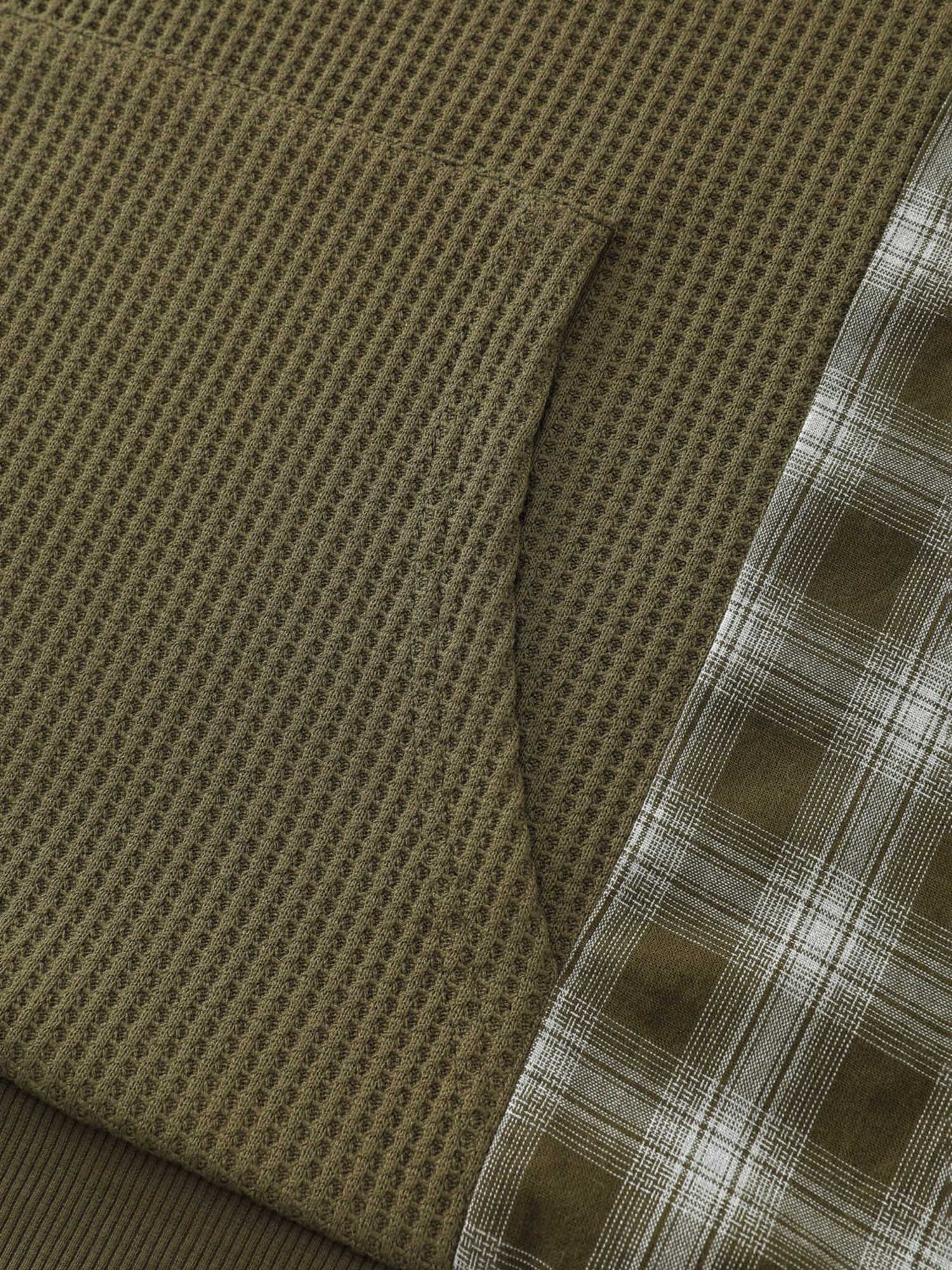 Checkered Spliced Textured Hoodie