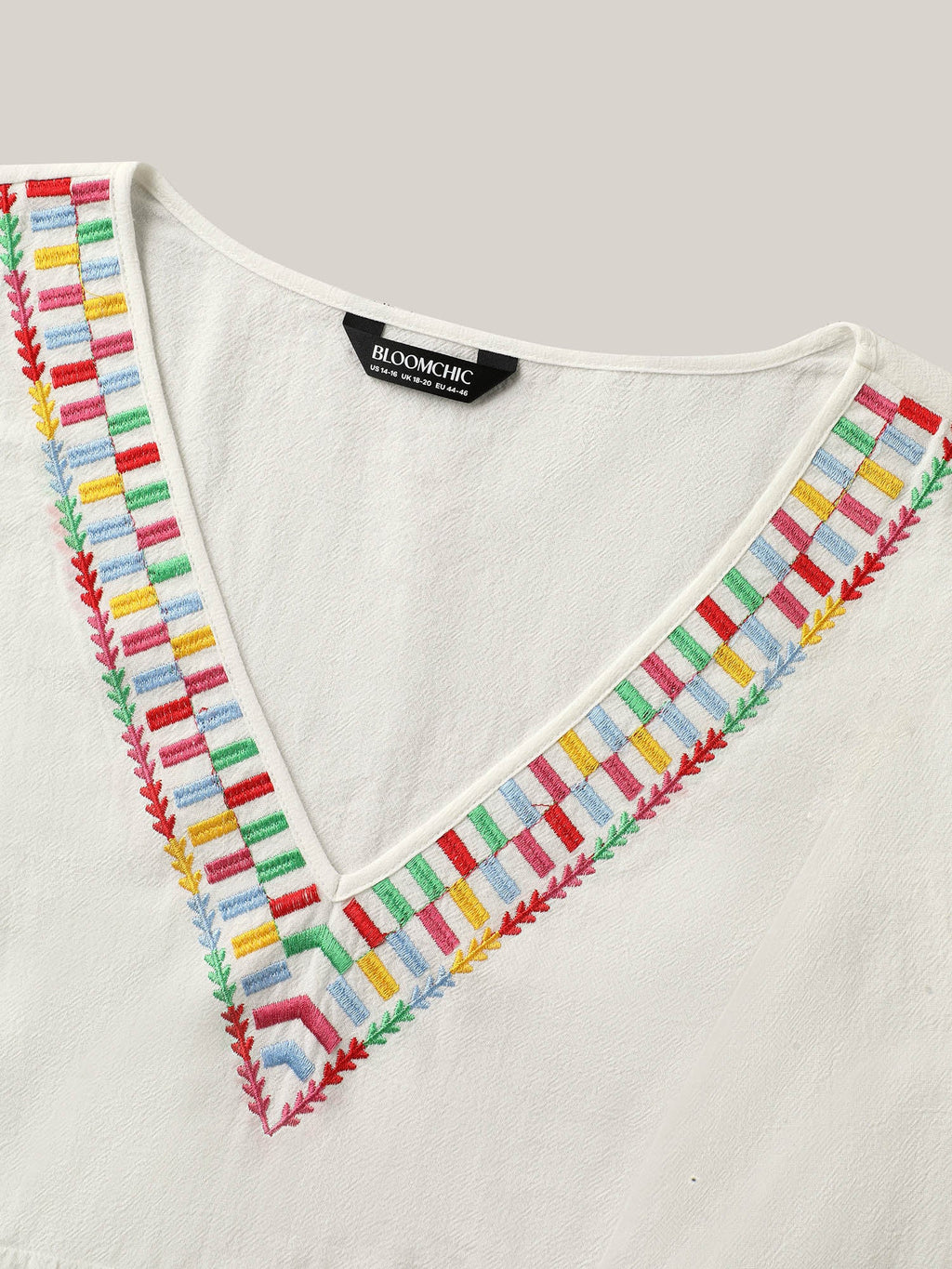 Cotton Colorful Embroidery V-Neck Solid Blouse