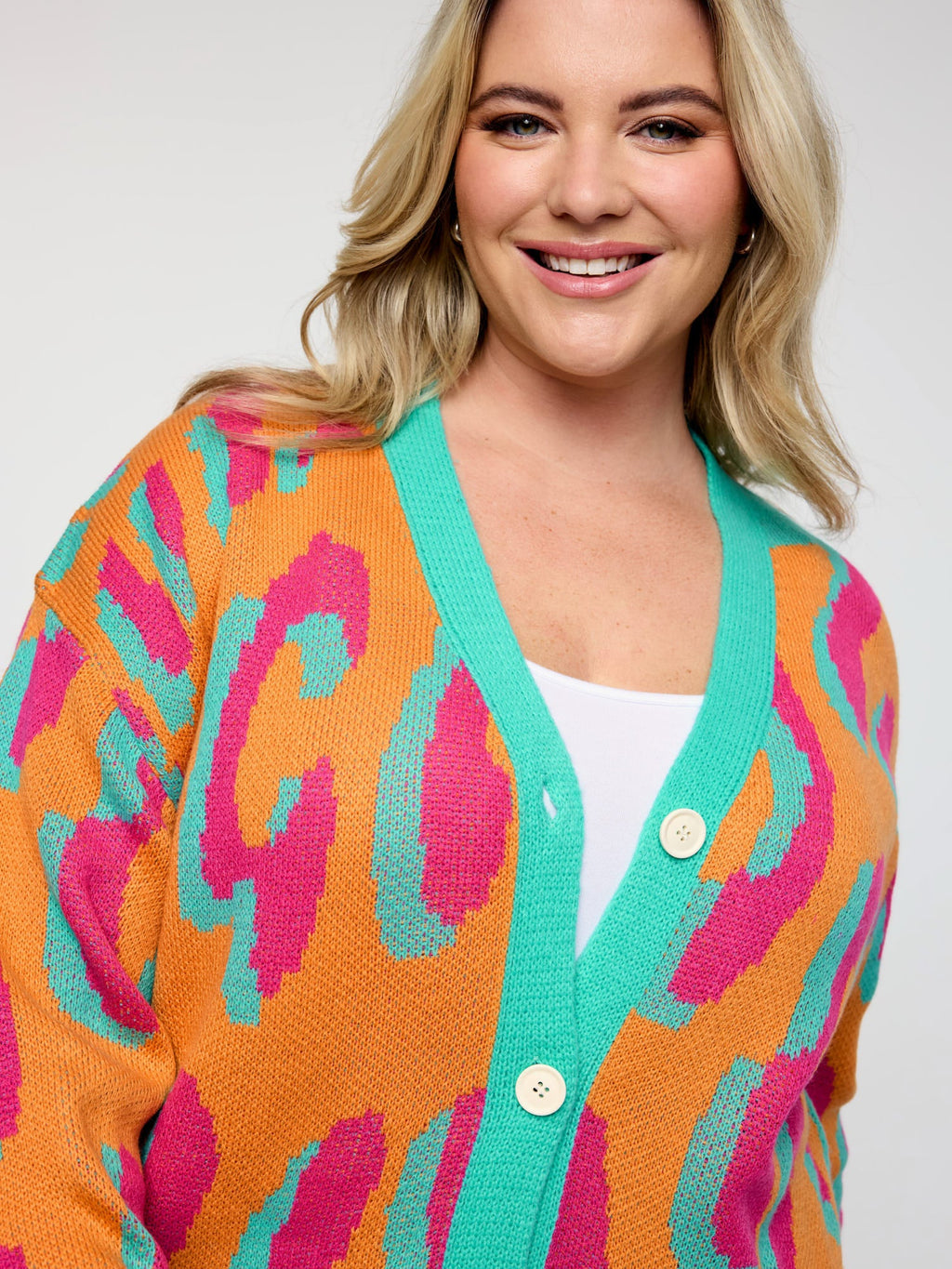 Colorful Leopard Button Pockets Knit Cardigan