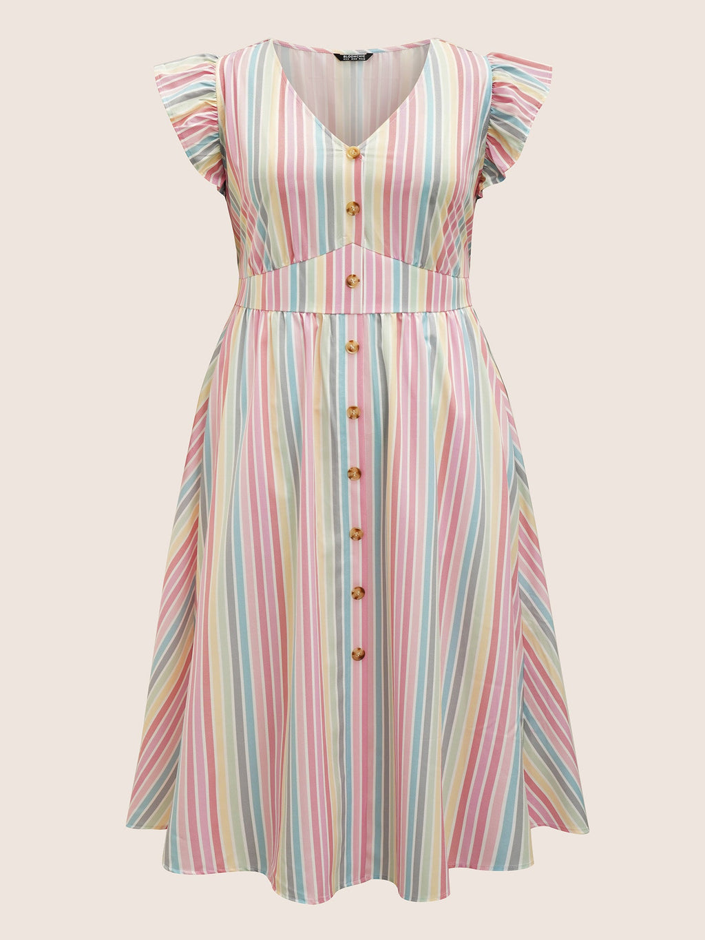 Colored Striped Button Detail Ruffles Dress