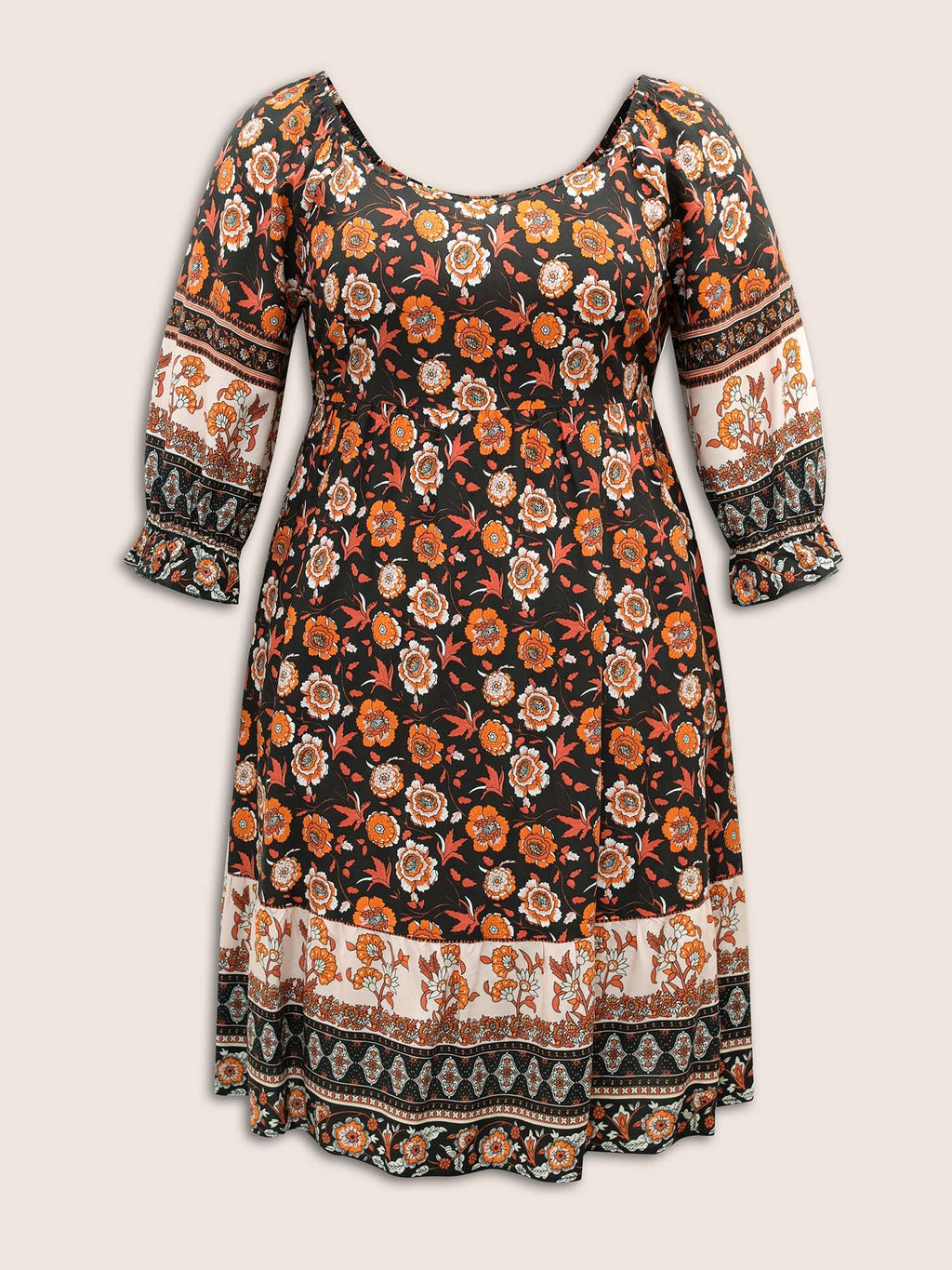 Bandana Print Square Neck Pocket Ruffle Sleeve Dress