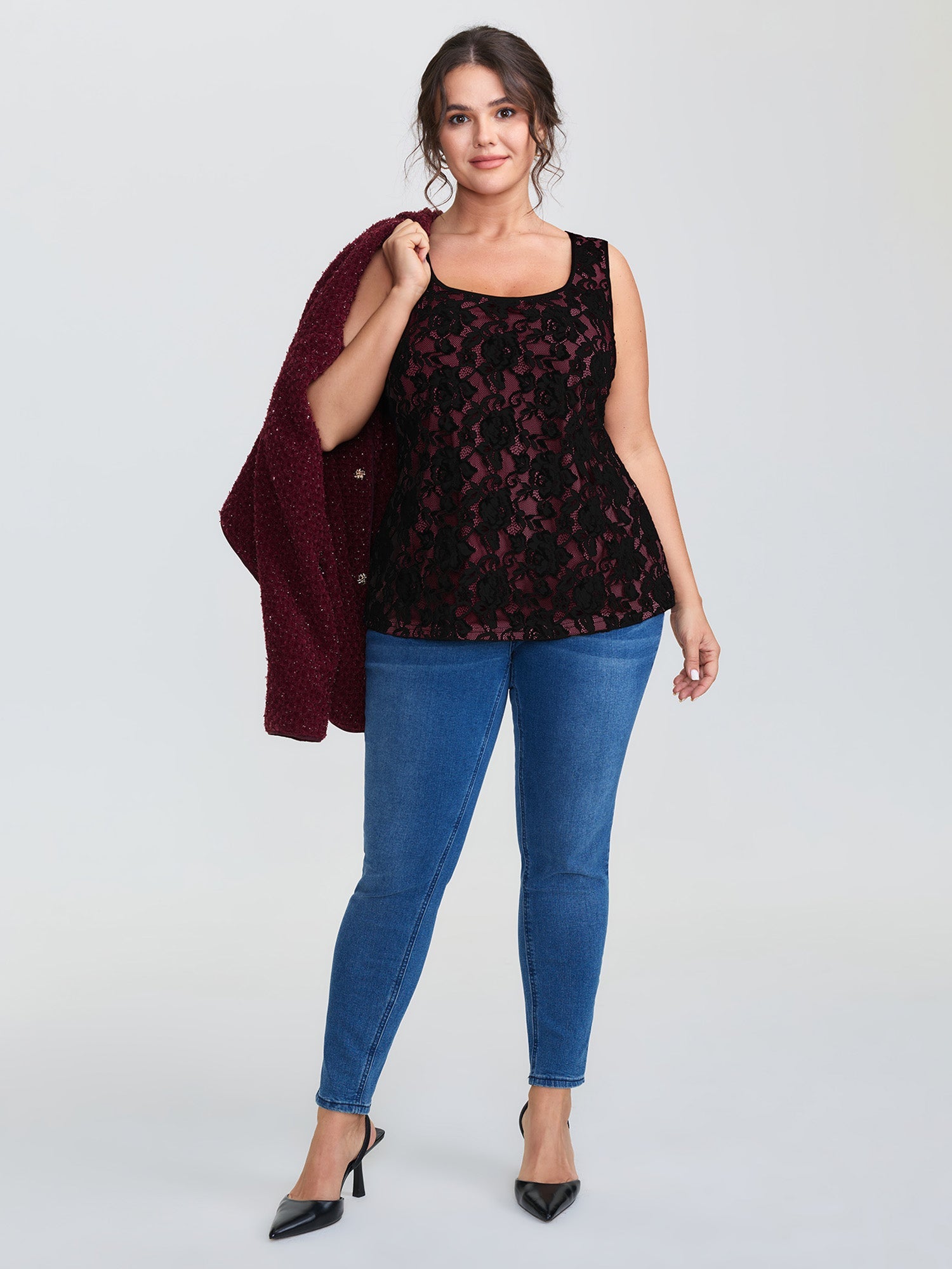 Floral Lace Scoop Neck Tank Top