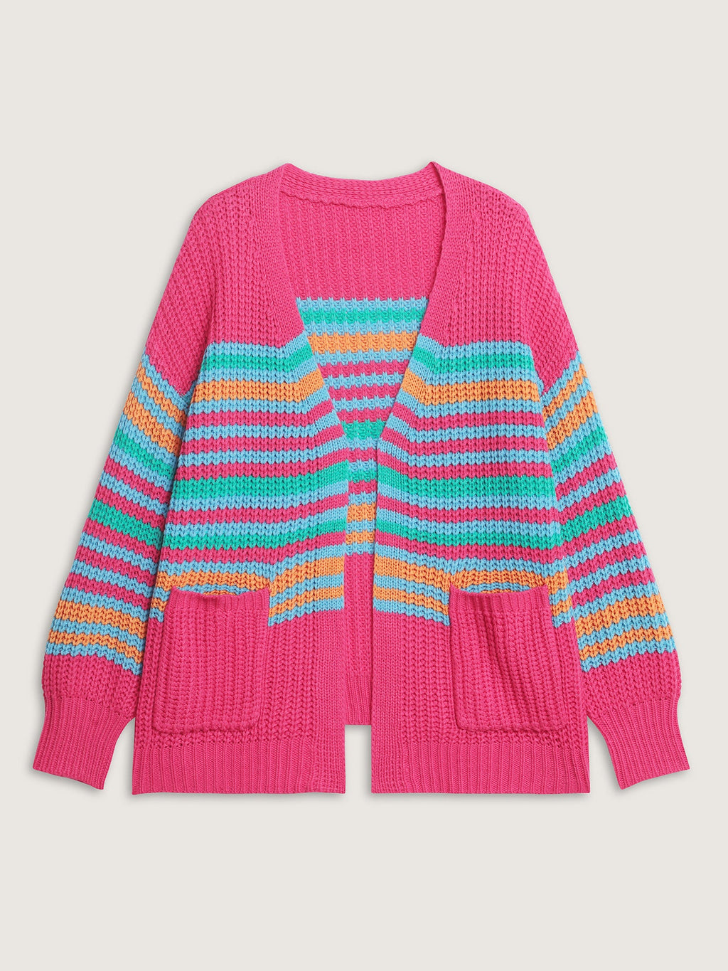 Colorful Stripe Pockets Knit Cardigan