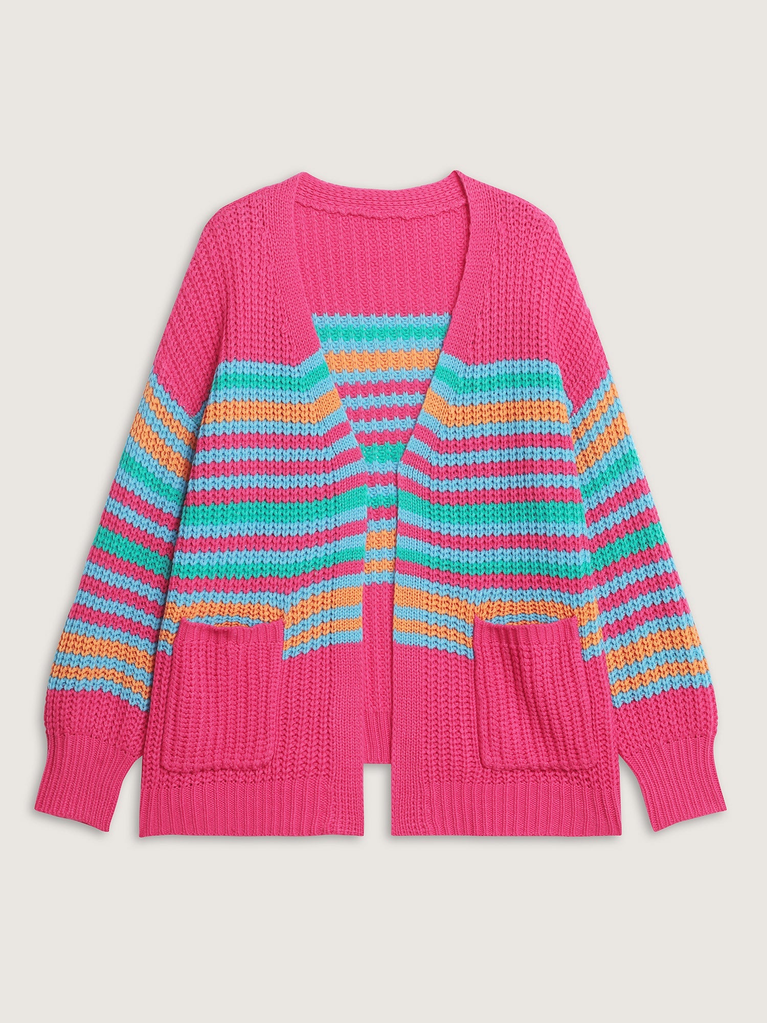 Colorful Stripe Pockets Knit Cardigan