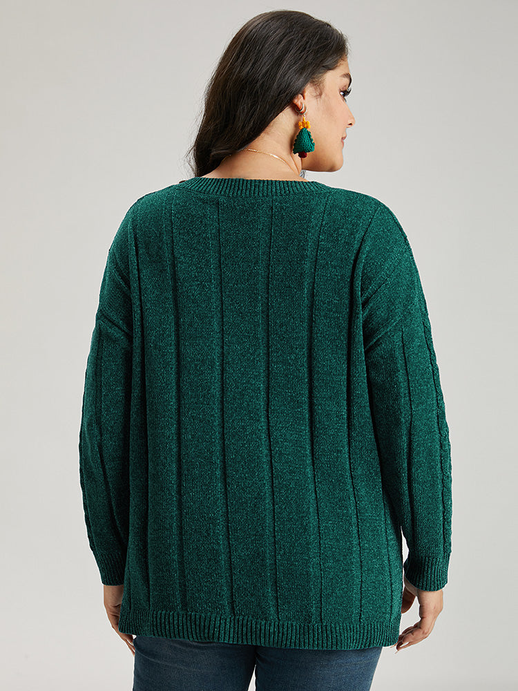 Christmas Plain Cable Knit V Neck Pullover