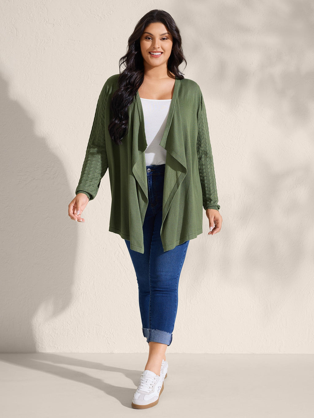 Asymmetrical Hem Cut-Out Knit Cardigan