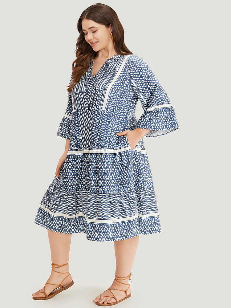 Bandana Print Notched Pocket Patchwork Dress