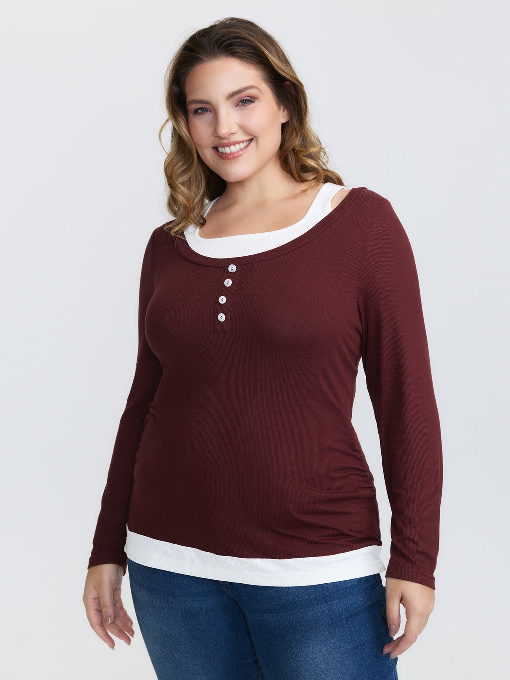 Color Contrast Buttons Fitted T-Shirt