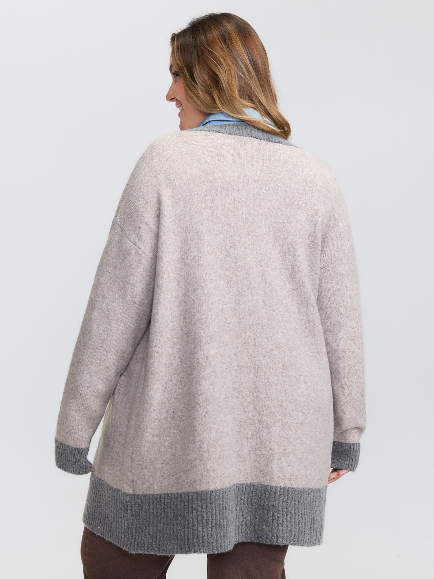 Color Contrast Buttons Pockets Knit Cardigan