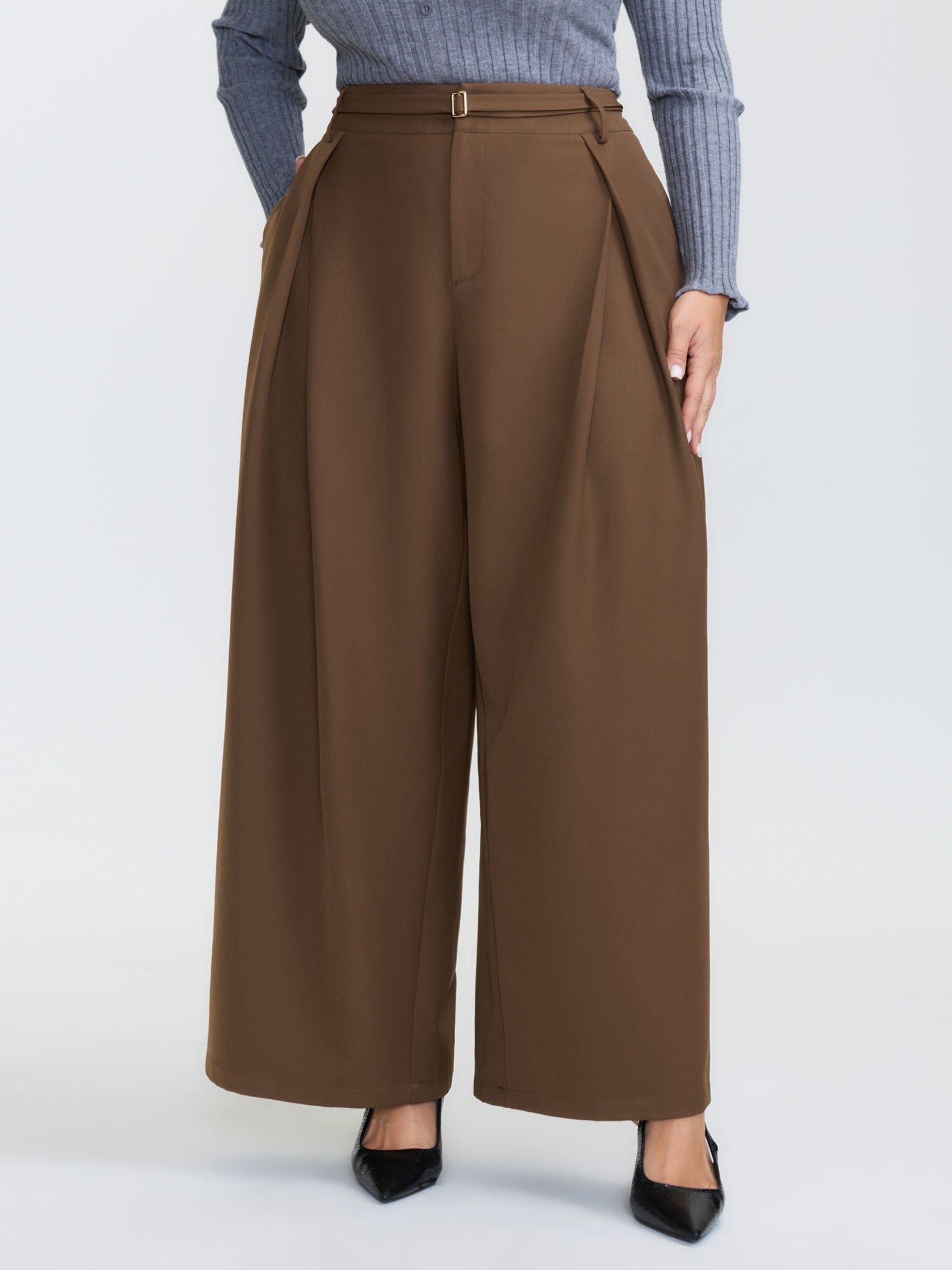 Belted Side Pleated Adjustable Pants