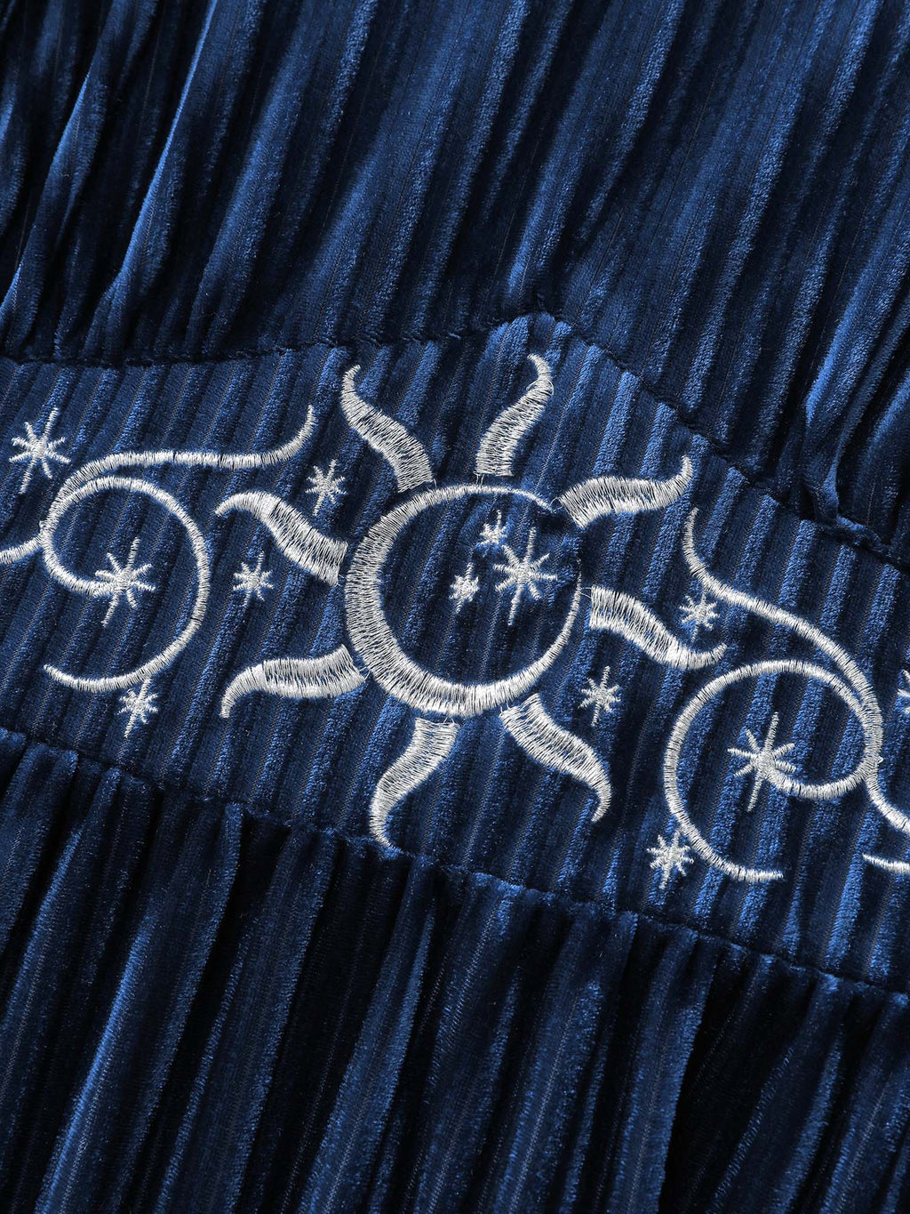 Starry Moon Embroidery Shirred Maxi Dress