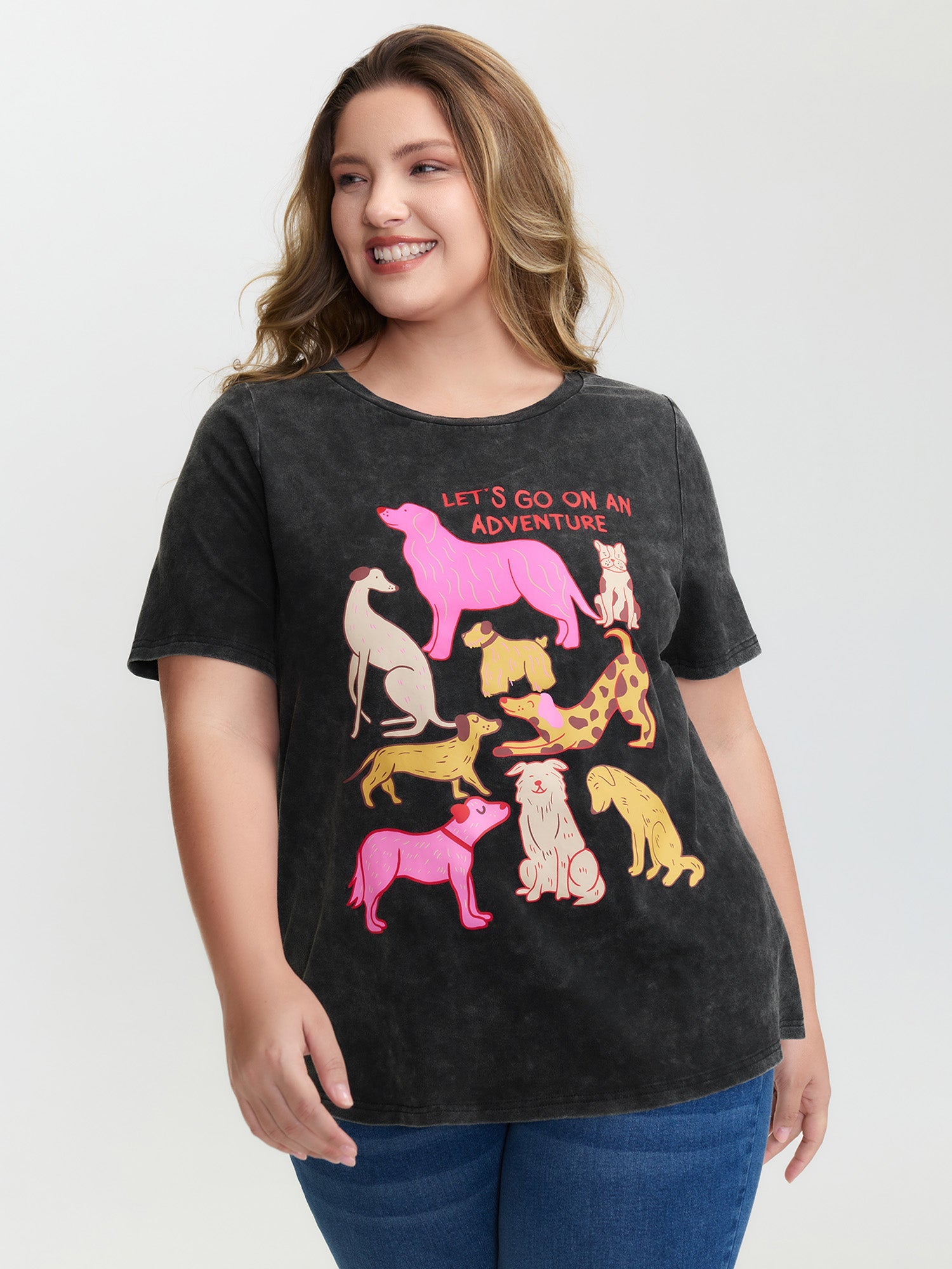 Dogs Print Snow-Wash T-Shirt