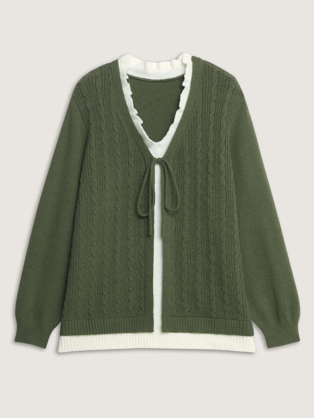 2-in-1 Cableknit Layered Tie Pullover