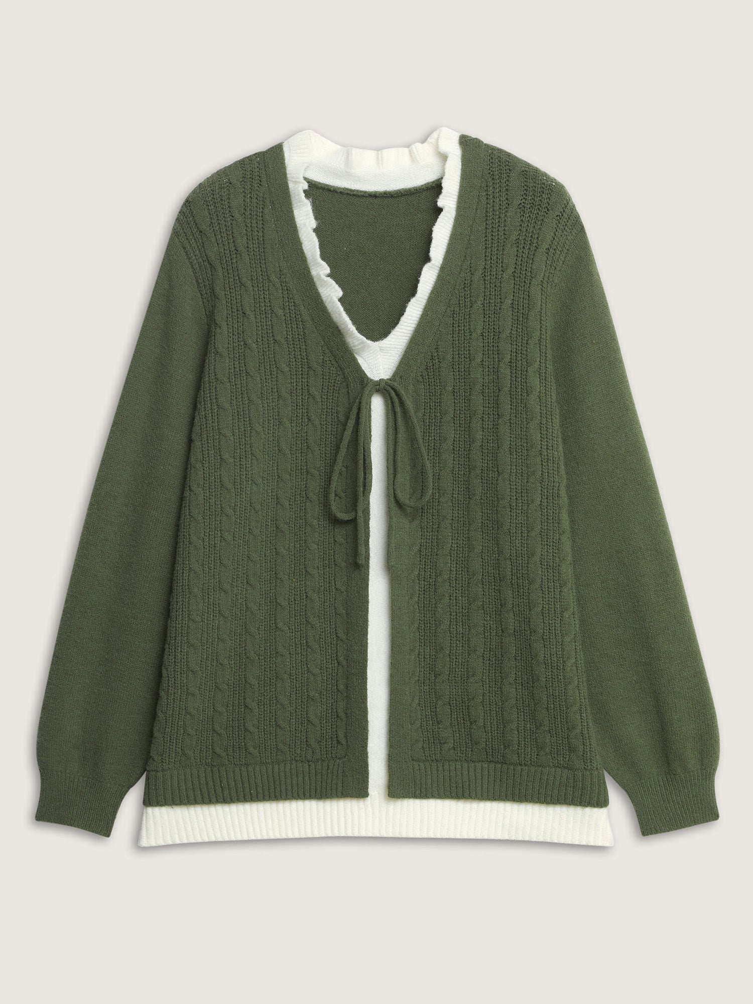 2-in-1 Cableknit Layered Tie Pullover
